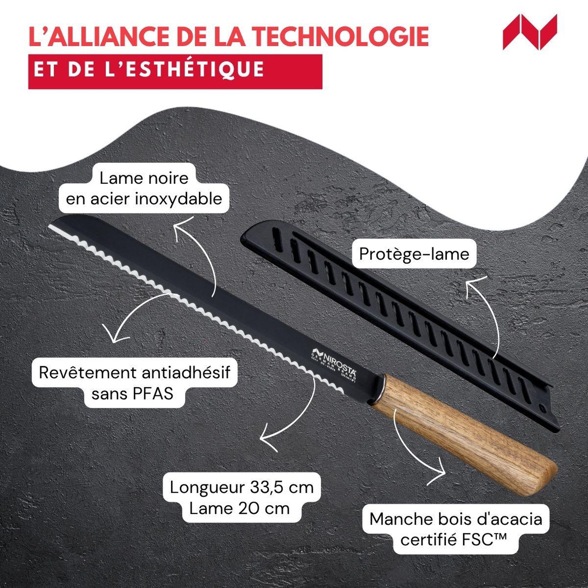 Voir la diapositive 3 : NIROSTA Couteau à pain 33,5 cm Nirosta Flow