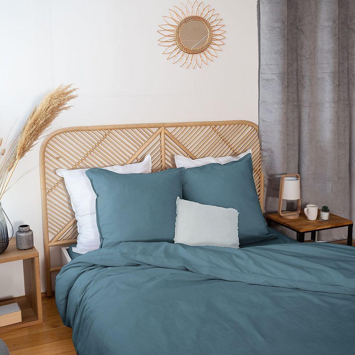 Home collection Parure housse de couette 100%lin/coton 57fils lin métis uni