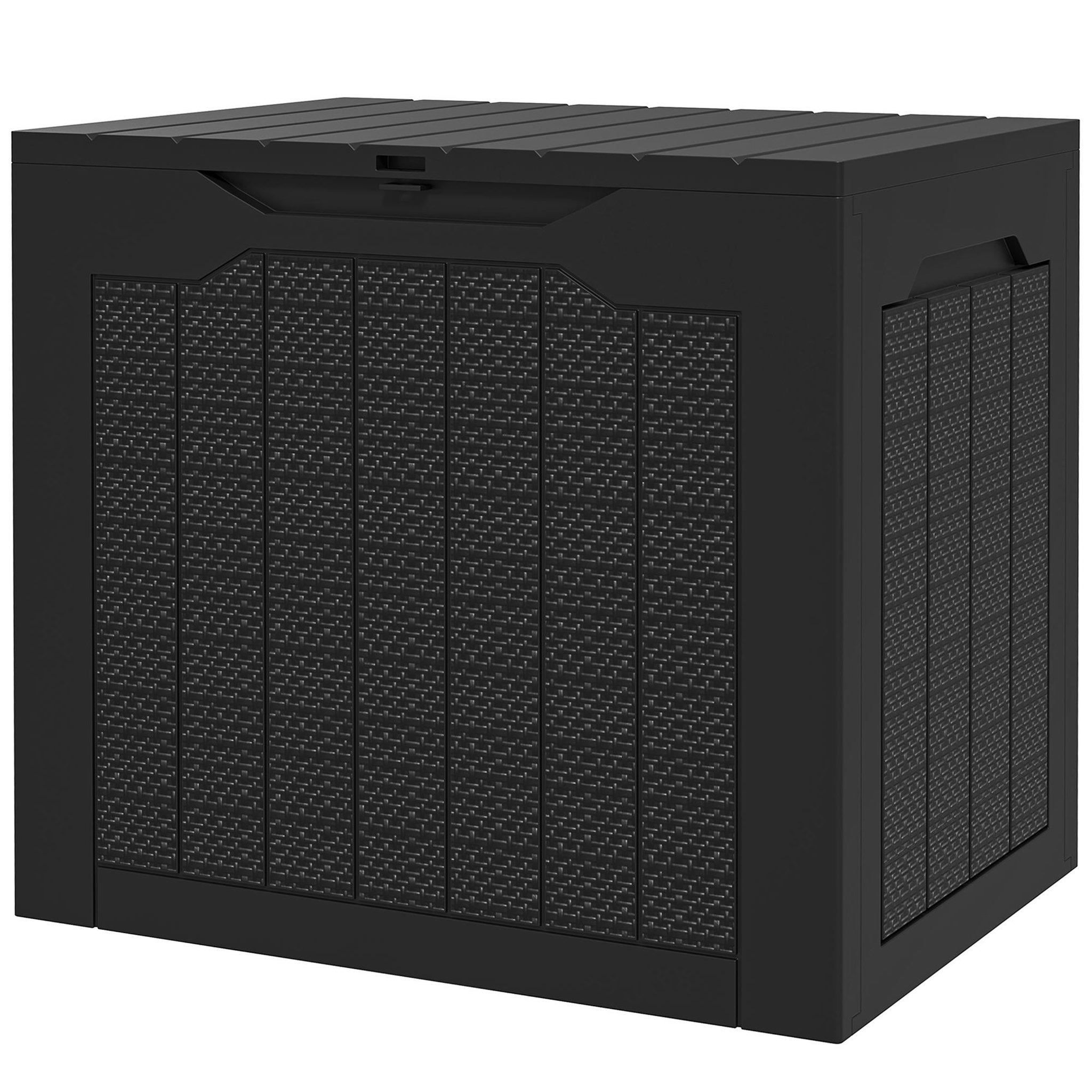 OUTSUNNY Coffre de jardin 93L dim. 56 x 41 x 50 cm effet rotin et bois noir
