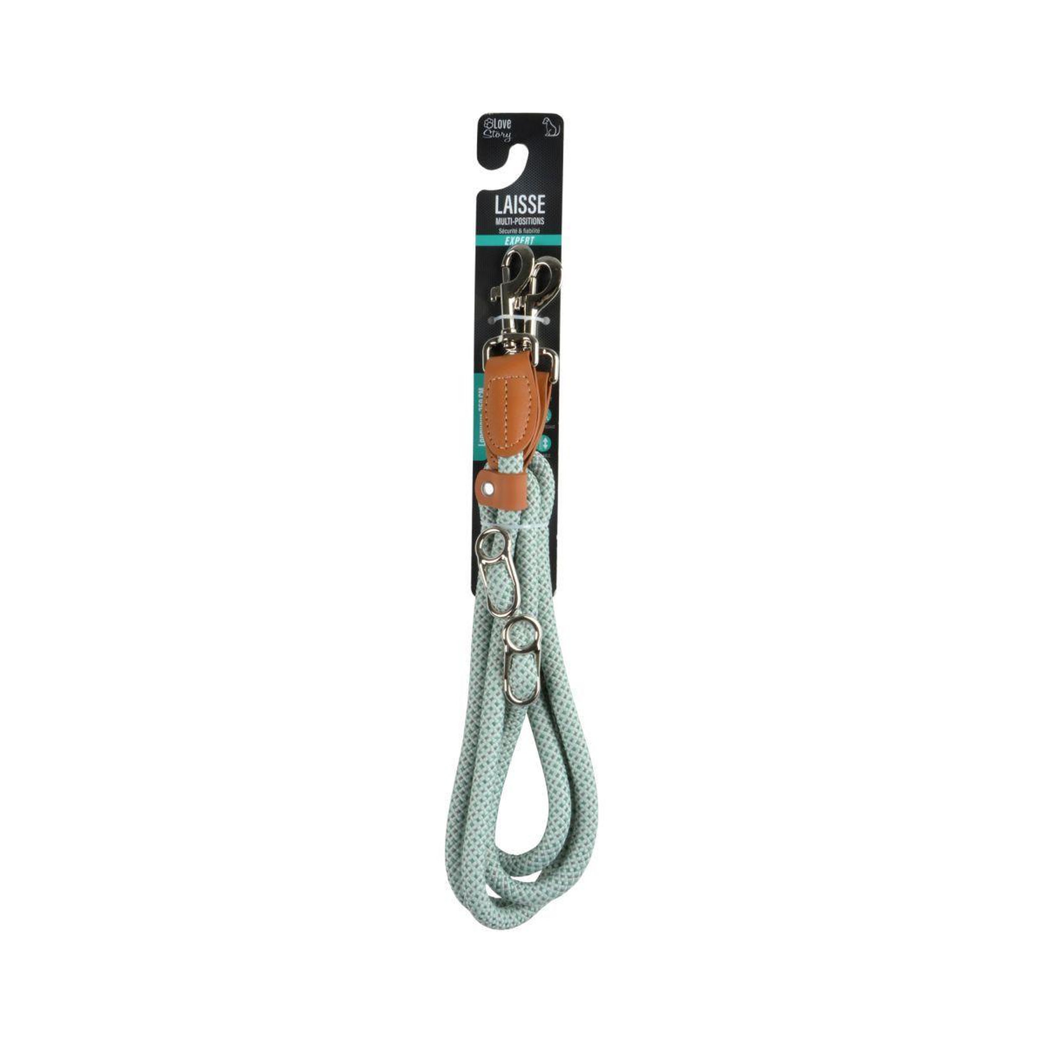 Voir la diapositive 3 : LOVE STORY Laisse corde pour chien  multi-positions  250cm sauge