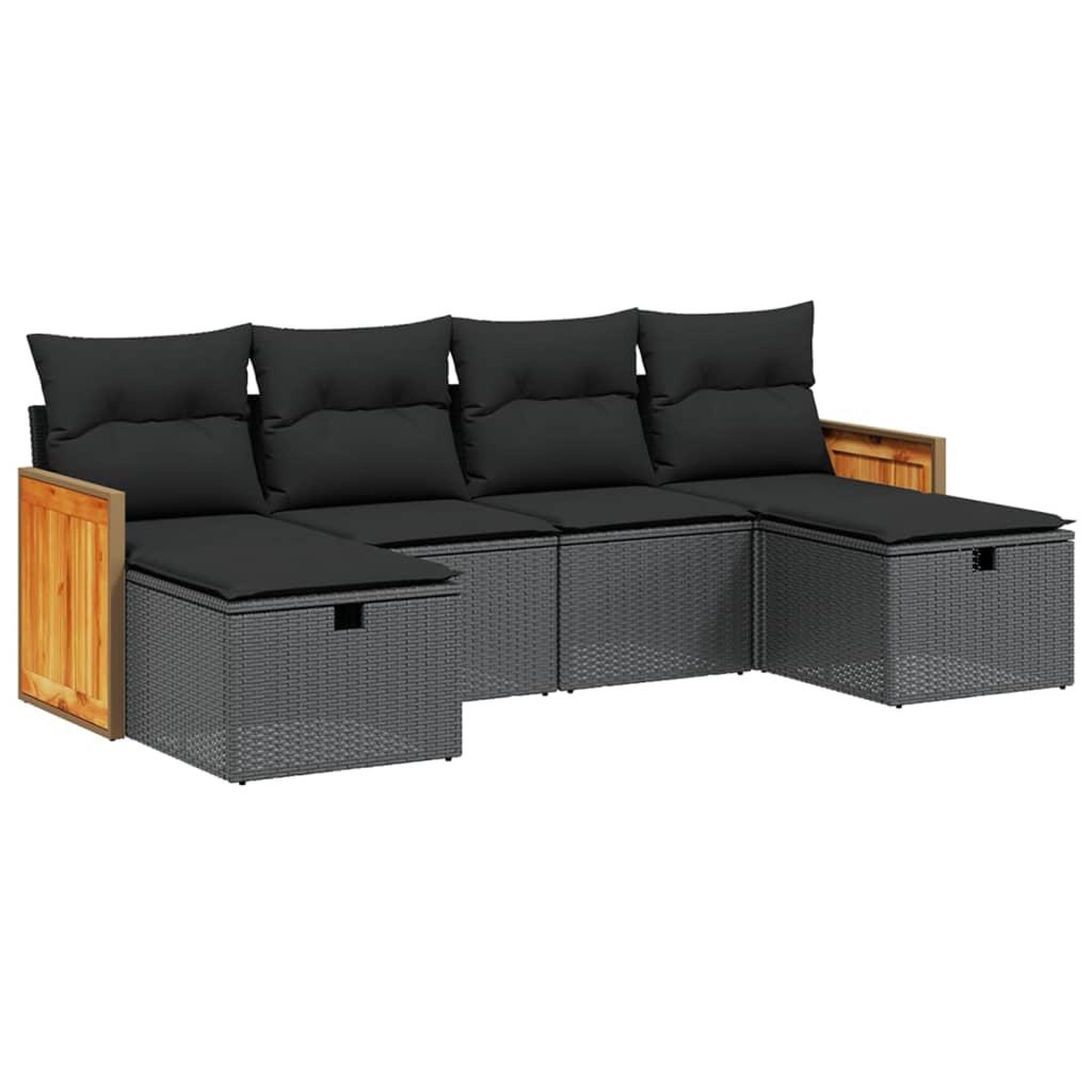 Voir la diapositive 2 : VIDAXL Salon de jardin 6 pcs avec coussins noir resine tressee