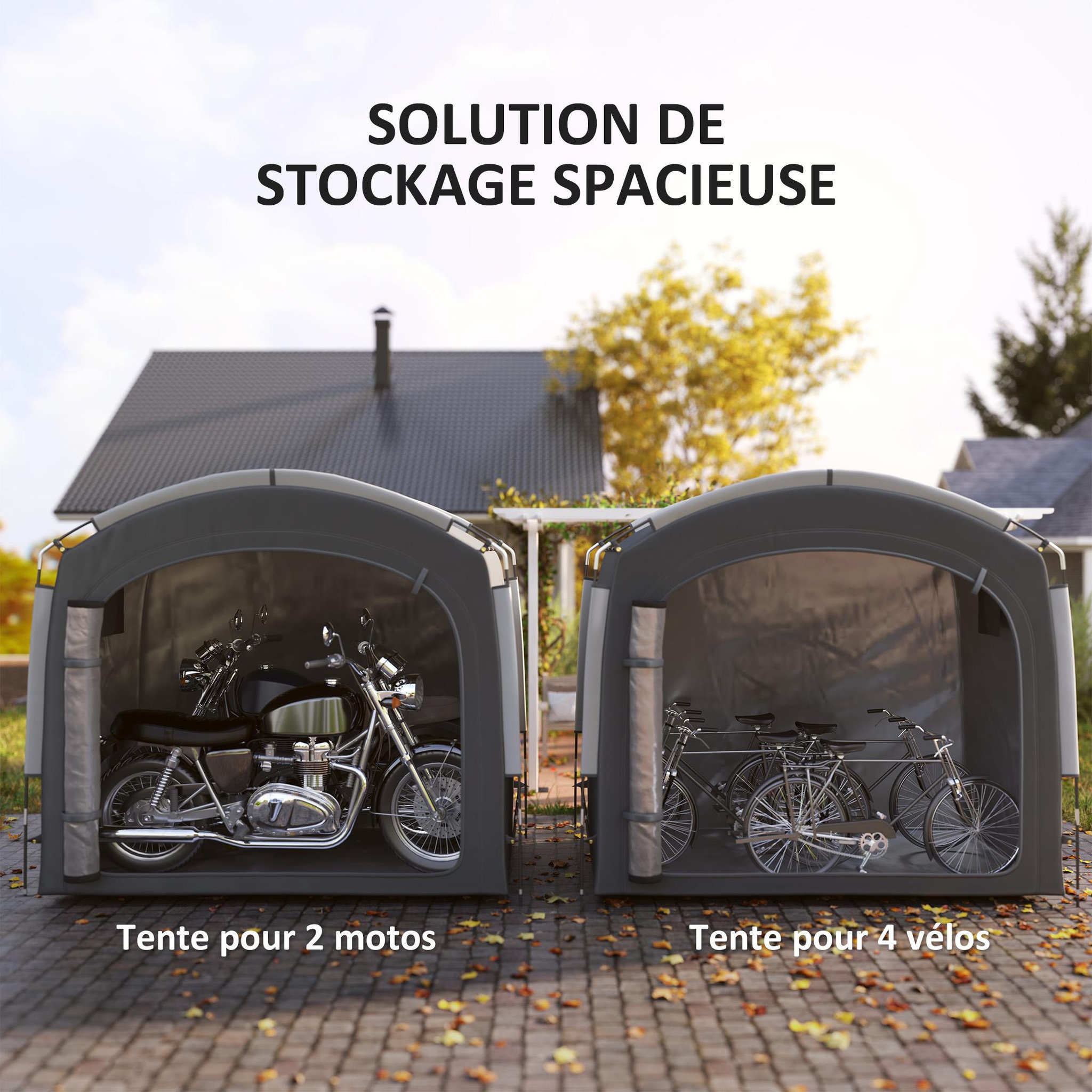 Voir la diapositive 4 : OUTSUNNY Abri vélo - tente vélo - tente de rangement extérieur - dim. 205 x 140 x 188 cm - fibre de verre oxford gris
