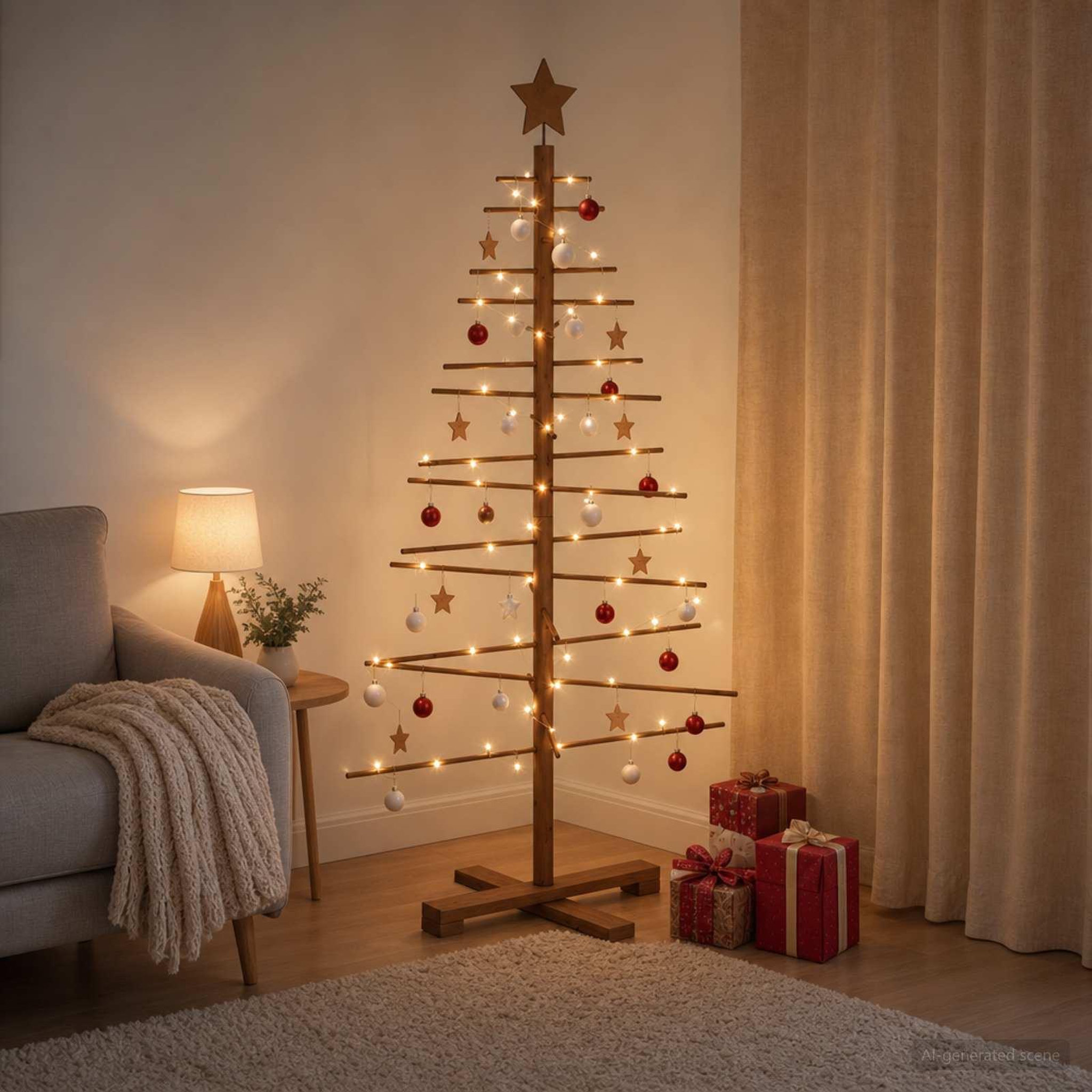 Voir la diapositive 4 : VIDAXL Arbre de Noël en bois KOTKA 125 cm Bambou et bois de pin massif