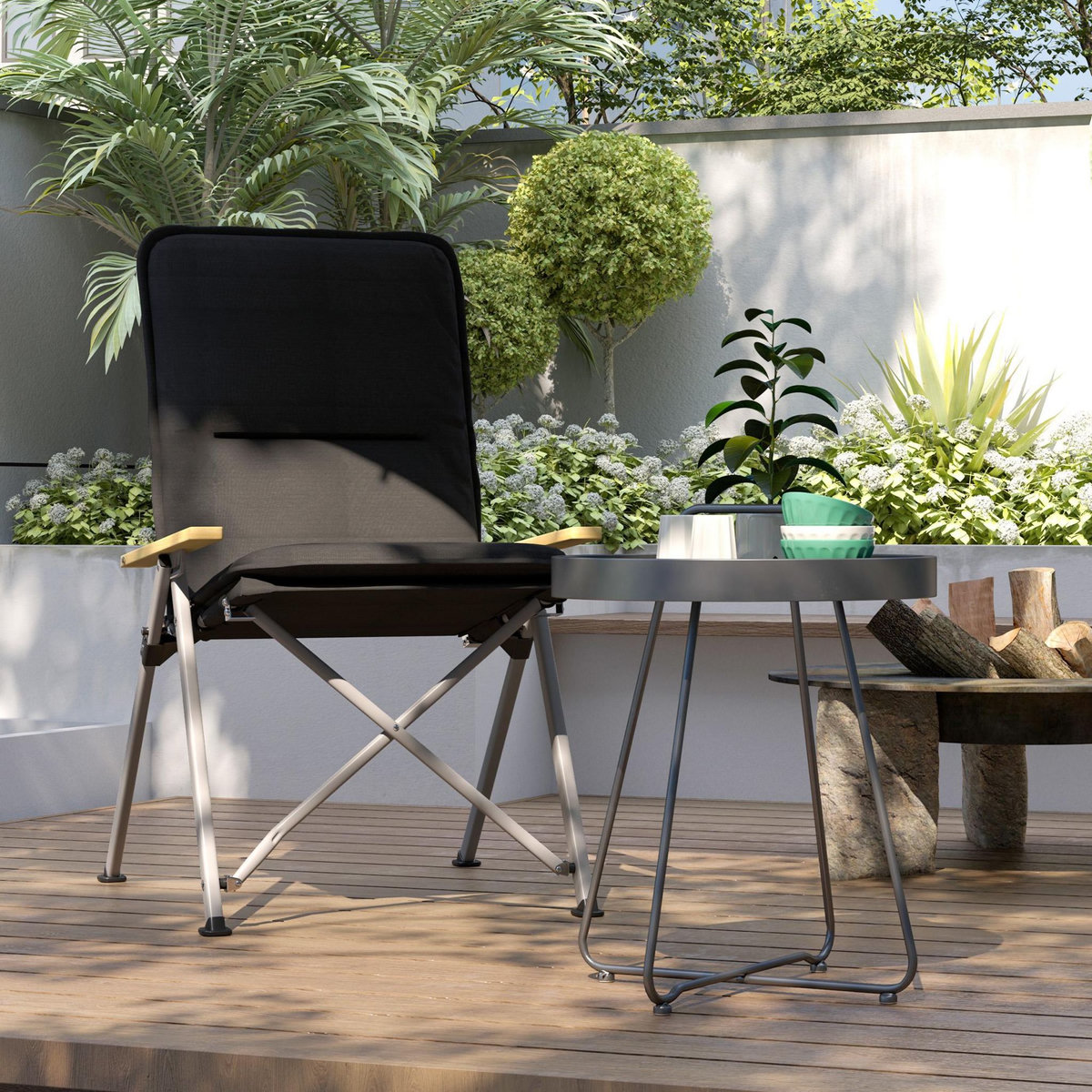 OUTSUNNY Chaise de camping pêche pliable inclinable 4 niveaux sac transport inclus alu gris bois polyester noir