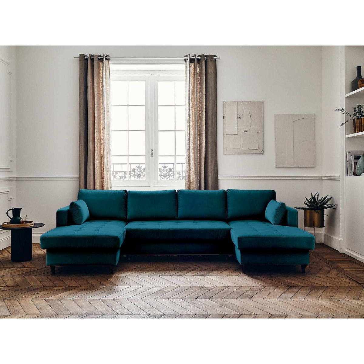 LISA DESIGN Anna - canapé panoramique en u - 7 places - convertible avec coffre - en velours