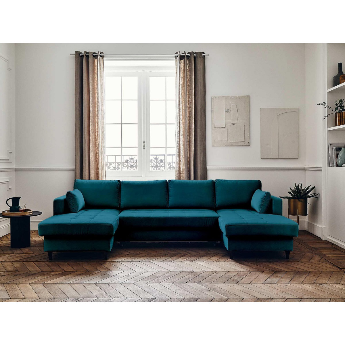 LISA DESIGN Anna - canapé panoramique en u - 7 places - convertible avec coffre - en velours