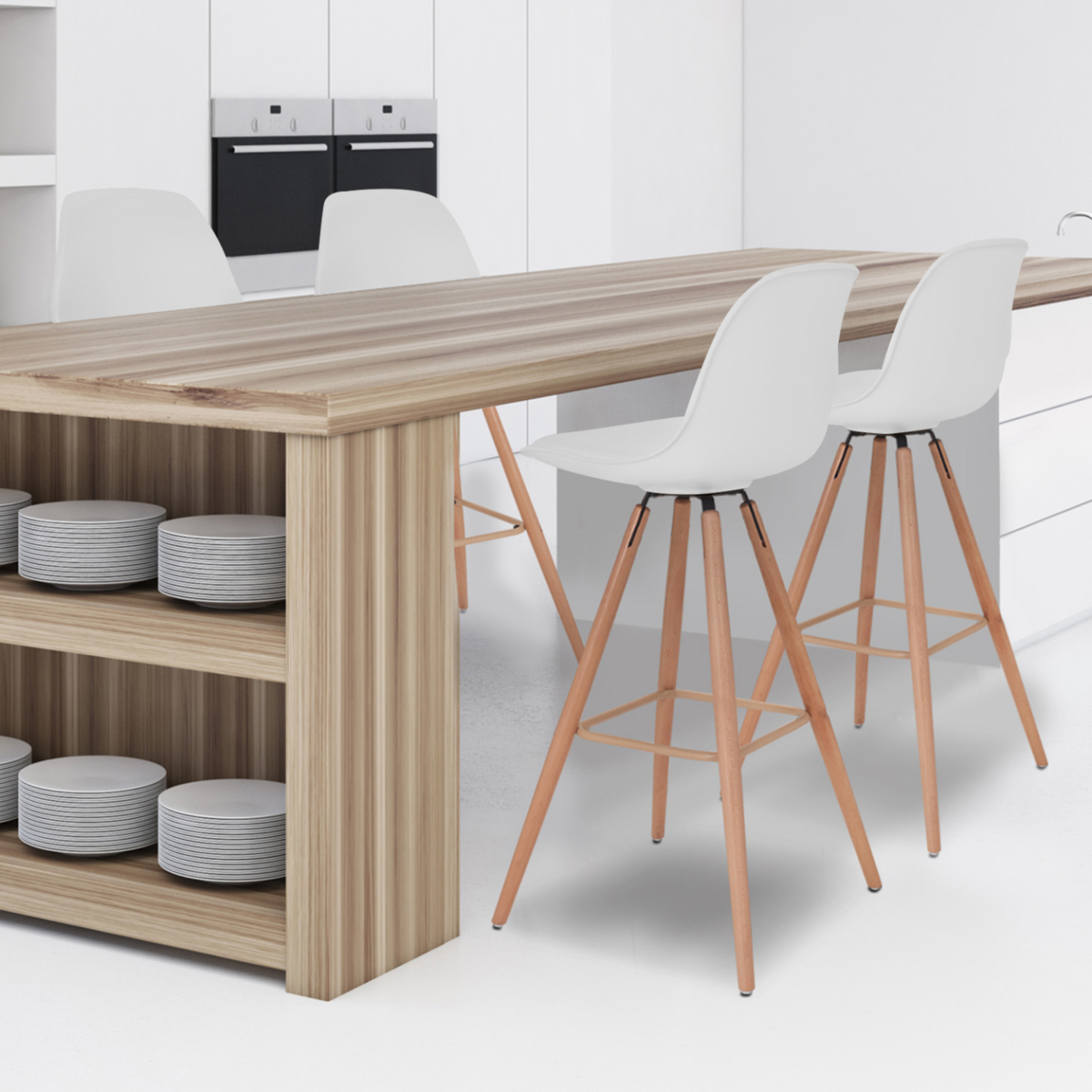 ID MARKET Lot de 4 tabourets de bar SARA blanc