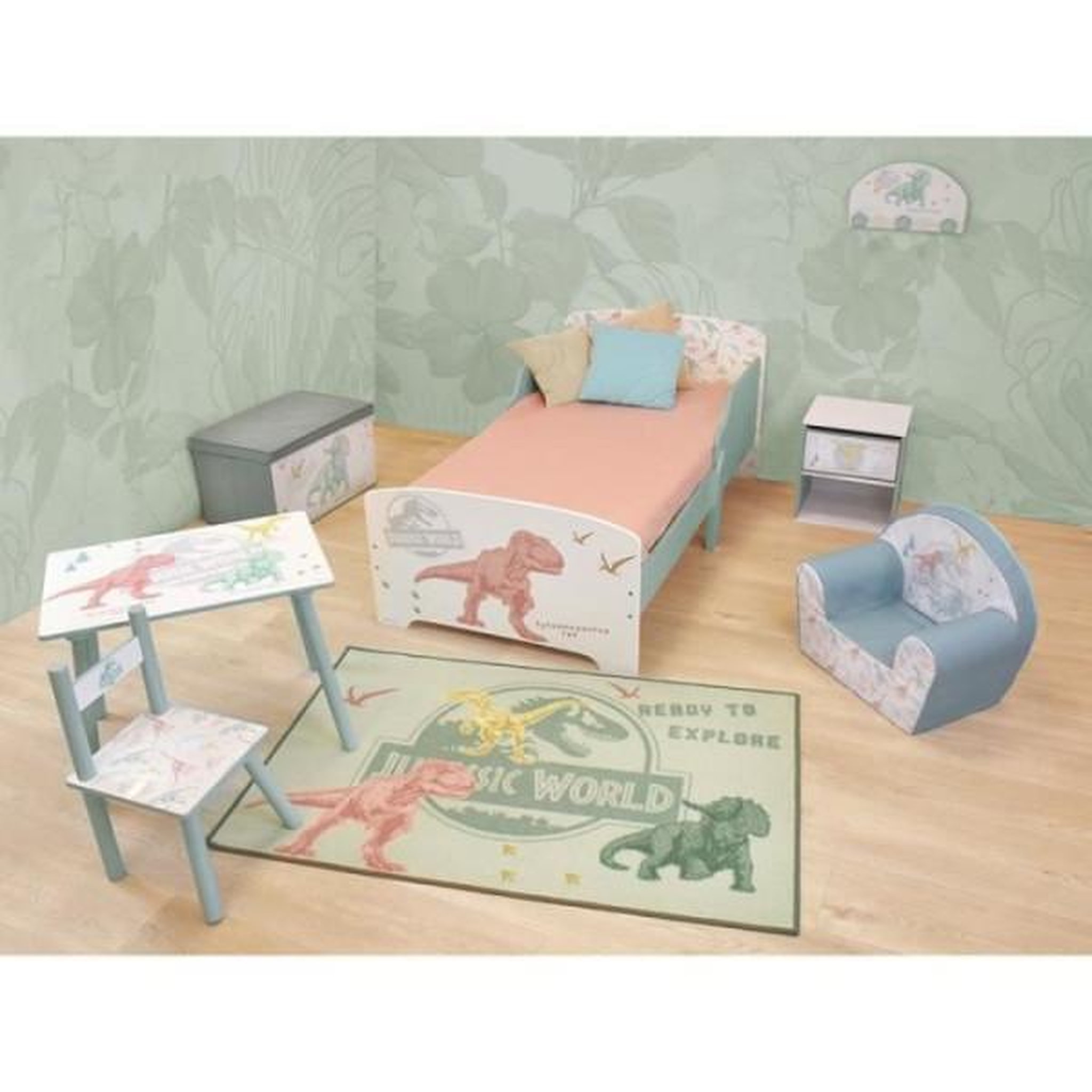 Voir la diapositive 2 : Fun House Chevet avec tiroir Dinosaures - Jurassic Word - FUN HOUSE - H.36 X L.33 X P.30 cm