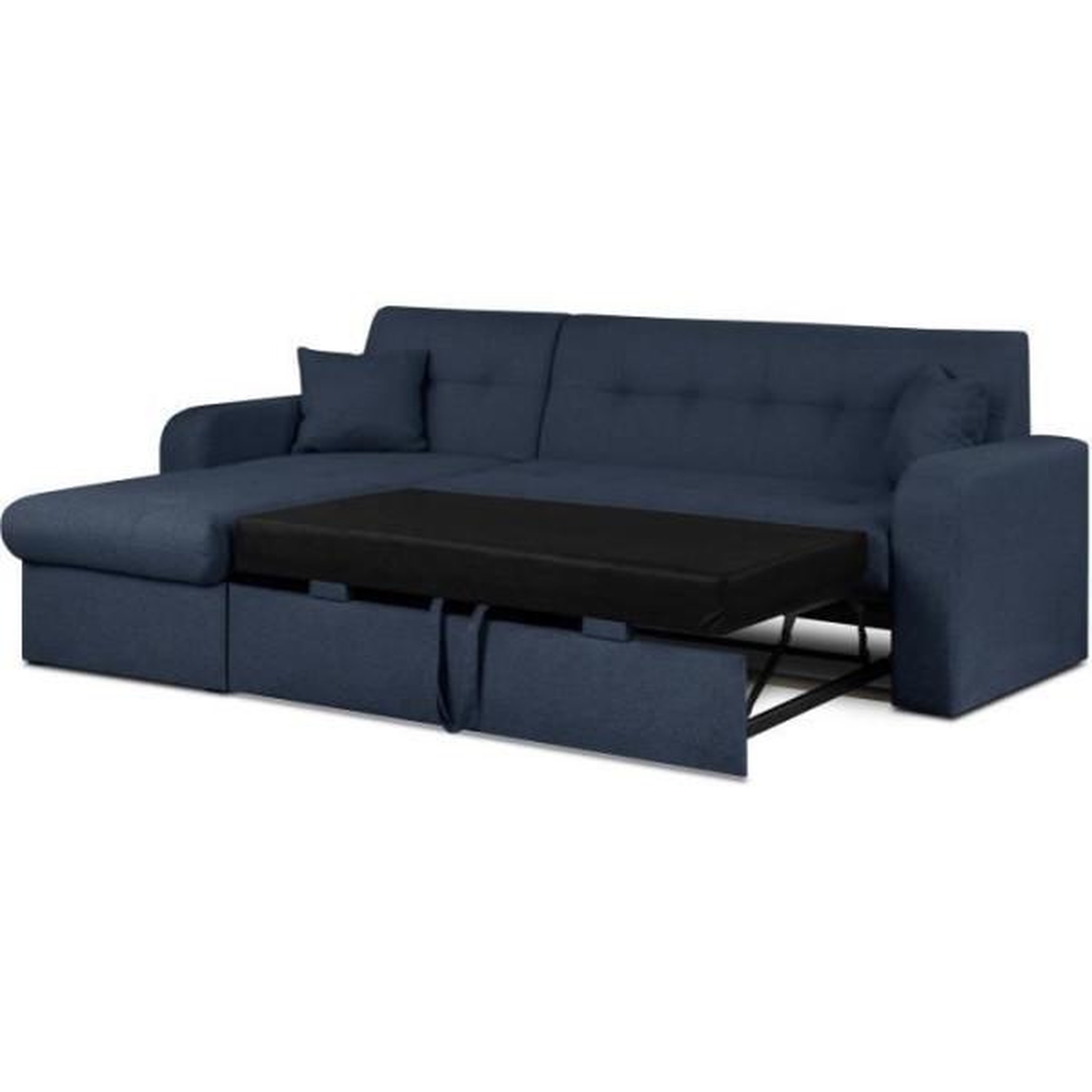 Voir la diapositive 5 : MARKET24 Canapé d'angle convertible et réversible 3 places ROMAN - Tissu bleu foncé - Coffre de rangement - L235 x H81 x P 85/153 cm