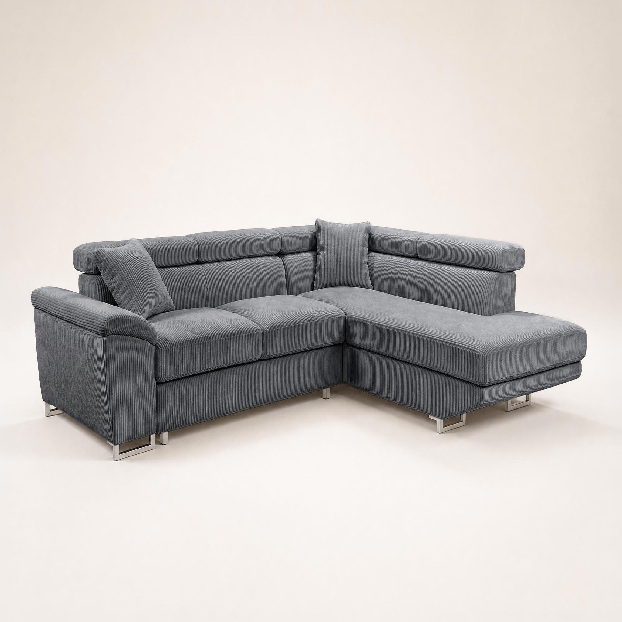 Voir la diapositive 4 : BEST MOBILIER Baoji - canapé d'angle droit 5 places convertible avec têtières et coffre en velours côtelé