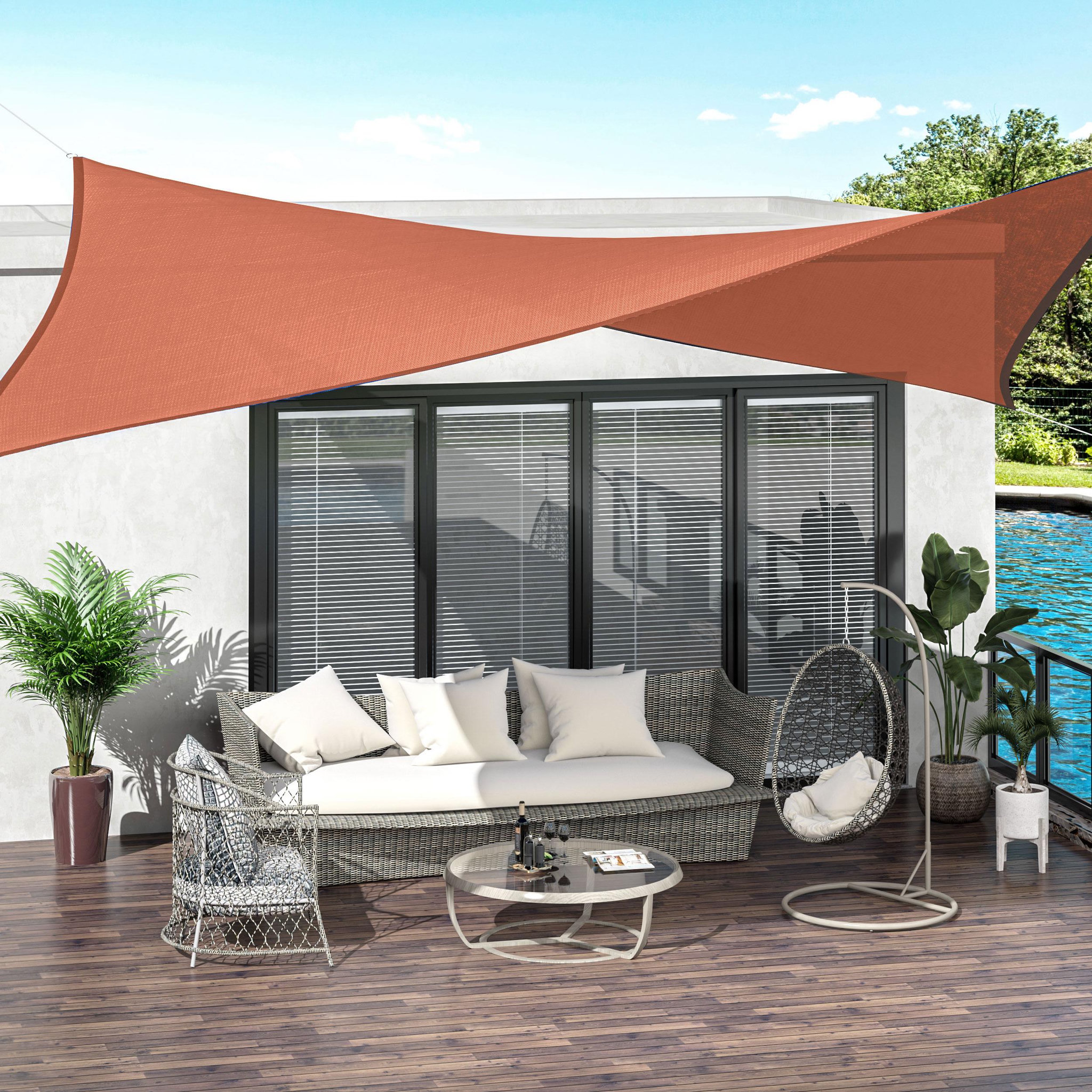 Voir la diapositive 2 : HOMCOM Voile d'ombrage rectangulaire 4 x 6 m toile solaire taud de soleil brique terracotta