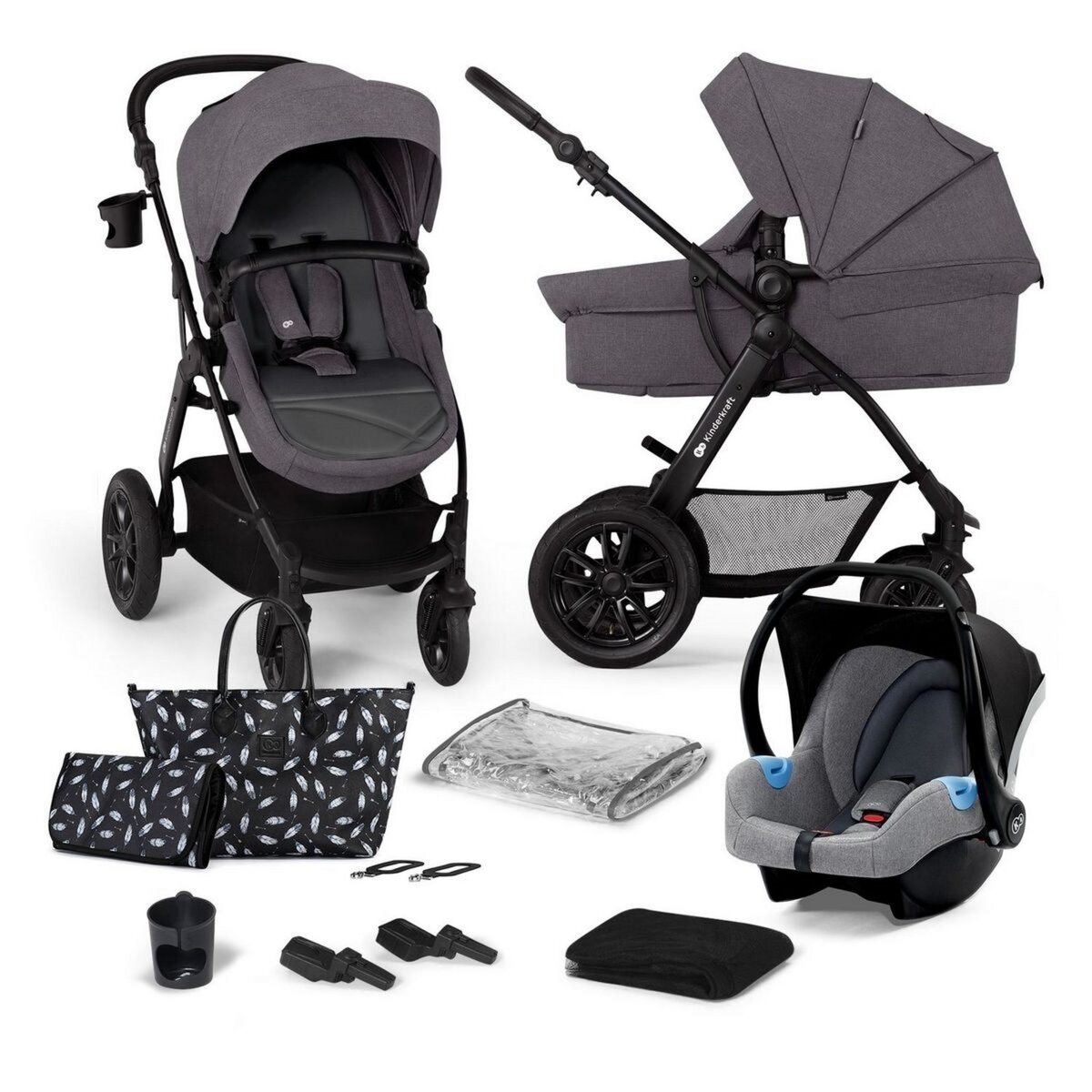 KINDERKRAFT Poussette multifonctions XMOOV 3en1 GRIS FONCÉ pas cher 