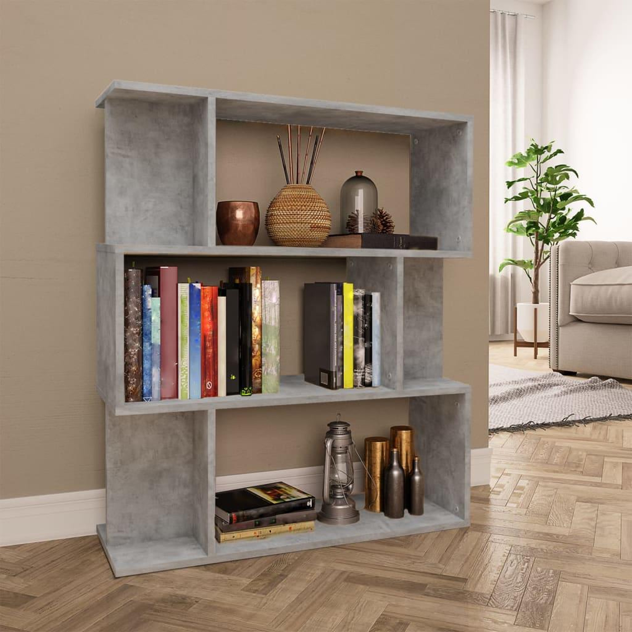 Voir la diapositive 1 : VIDAXL Bibliotheque/Separateur de piece Gris beton Bois d'ingenierie