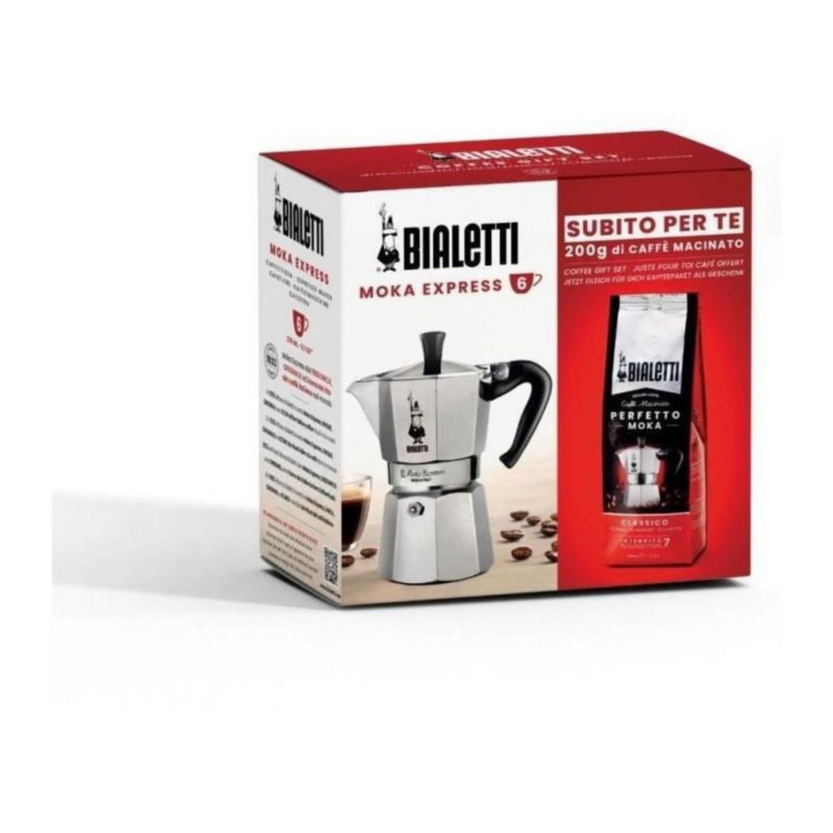 BIALETTI Cafetiere italienne + 1 Café Perfetto Moka Classico - BIALETTI - MOKA - 3 tasses - 0,30 L - Paquet de 250 g - Argent