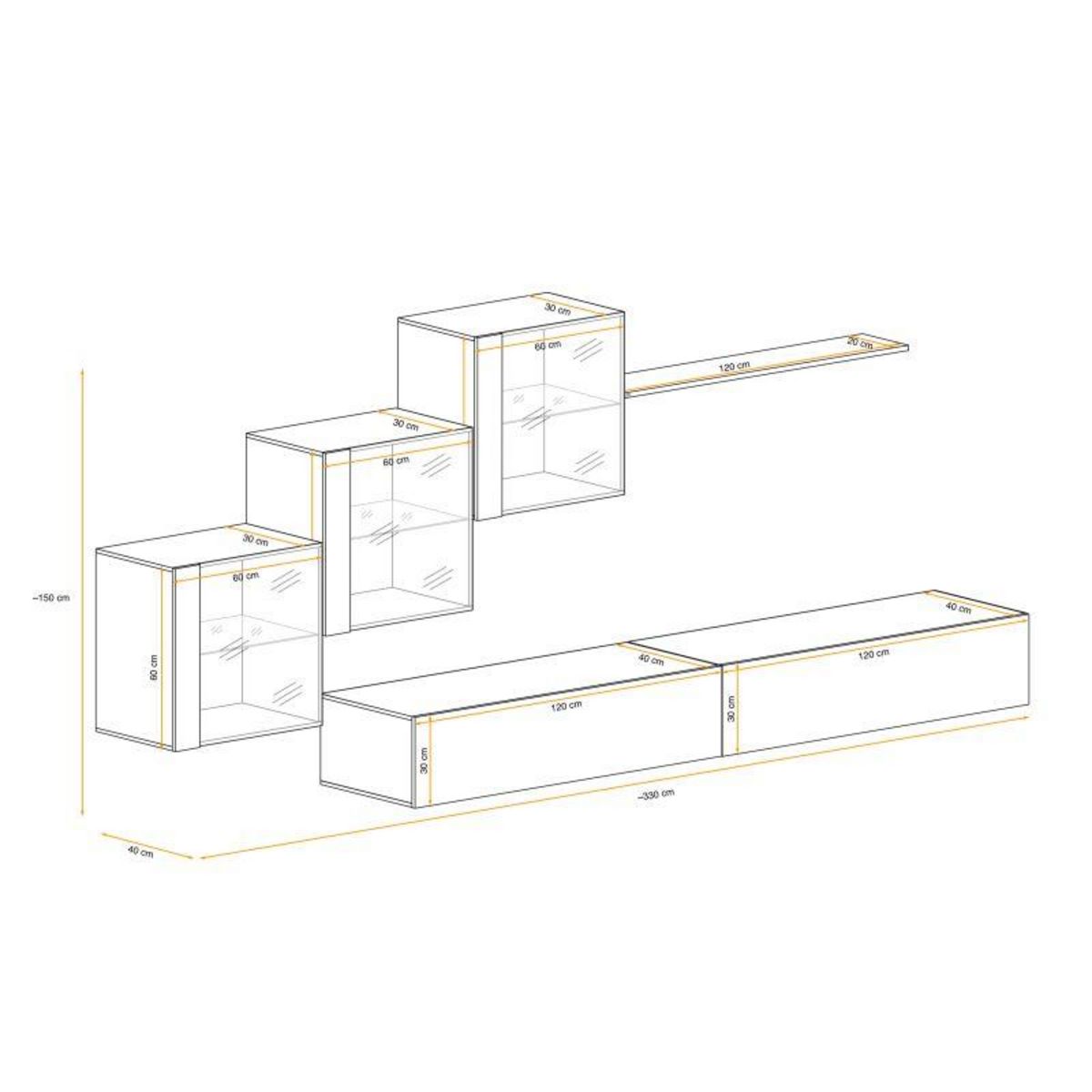 Paris Prix Meuble TV Mural Design  Switch XX  330cm Noir & Gris