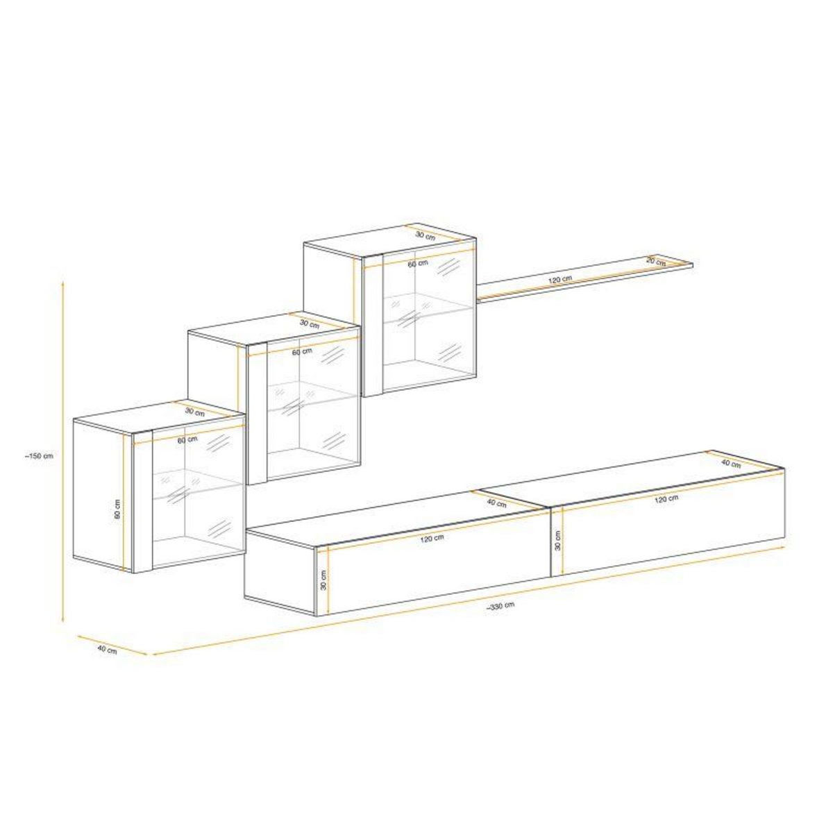 Paris Prix Meuble TV Mural Design  Switch XX  330cm Noir & Gris