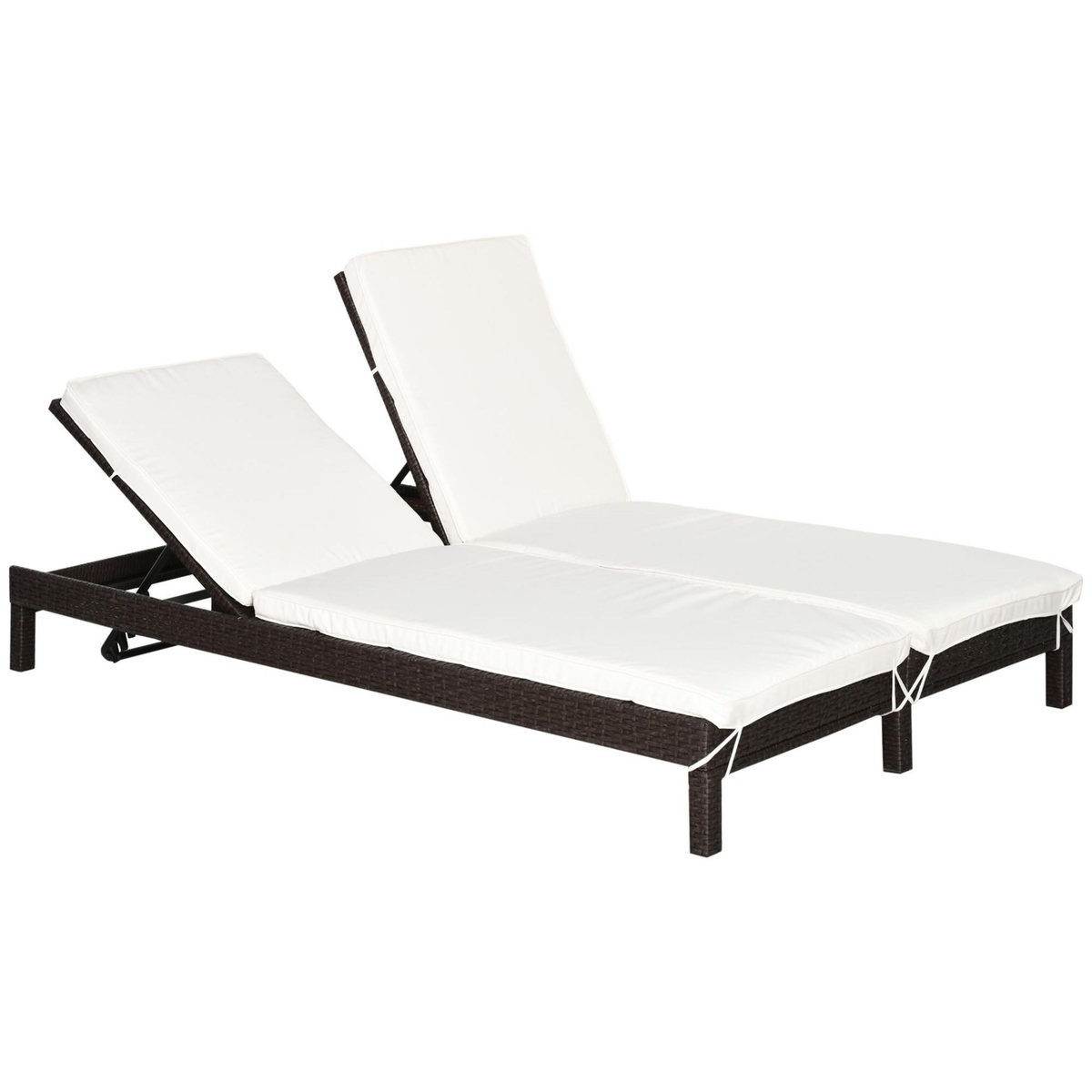 OUTSUNNY Bain de soleil transat 2 places - grand confort - dossier inclinable multi-positions - matelas fournis - résine tressée chocolat