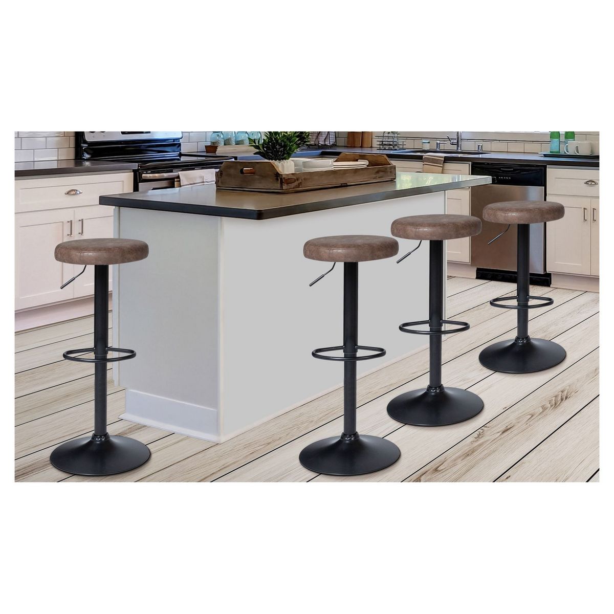 Lot de 4 tabourets de bar style industriel vintage pieds métal MINNESOTA