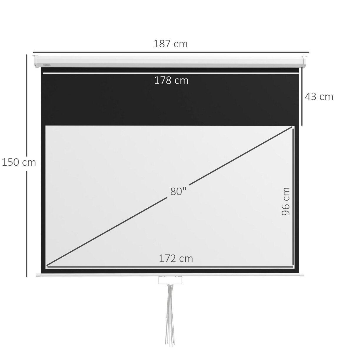 HOMCOM Écran de projection home-cinéma format 16:9 80 pouces 4K HD dim. 187L x 150H cm blanc