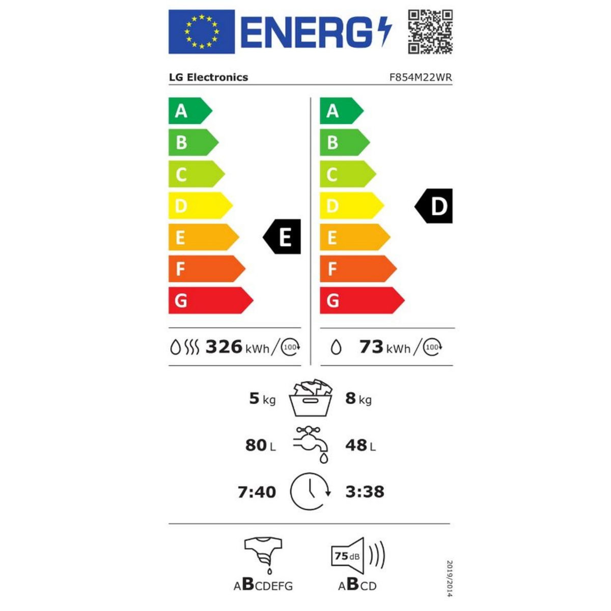 LG Lave-linge séchant frontal 8 kg 1400 tours/min - f854m22wr