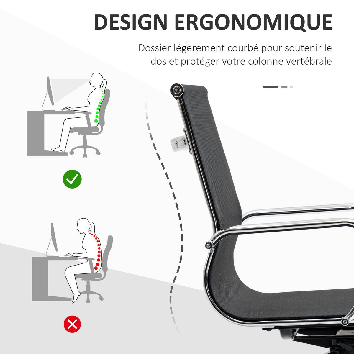 VINSETTO Vinsetto Fauteuil de bureau direction réglable pivotant 360° fonction bascule verrouillable piètement et accoudoirs chromés maille noir