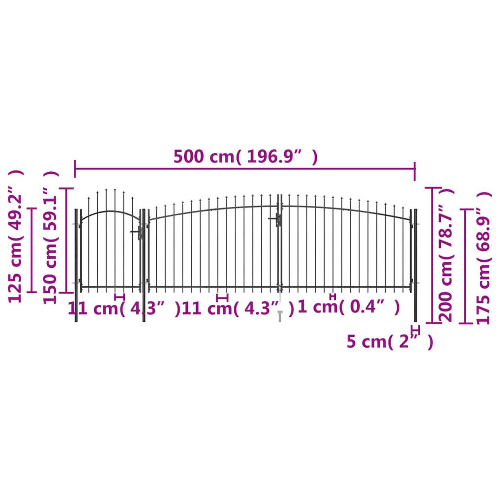 Voir la diapositive 5 : VIDAXL Portail de cloture de jardin avec dessus en lance 5x2 m Noir