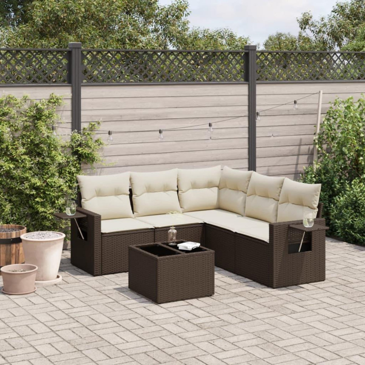 VIDAXL Salon de jardin avec coussins 6 pcs marron resine tressee