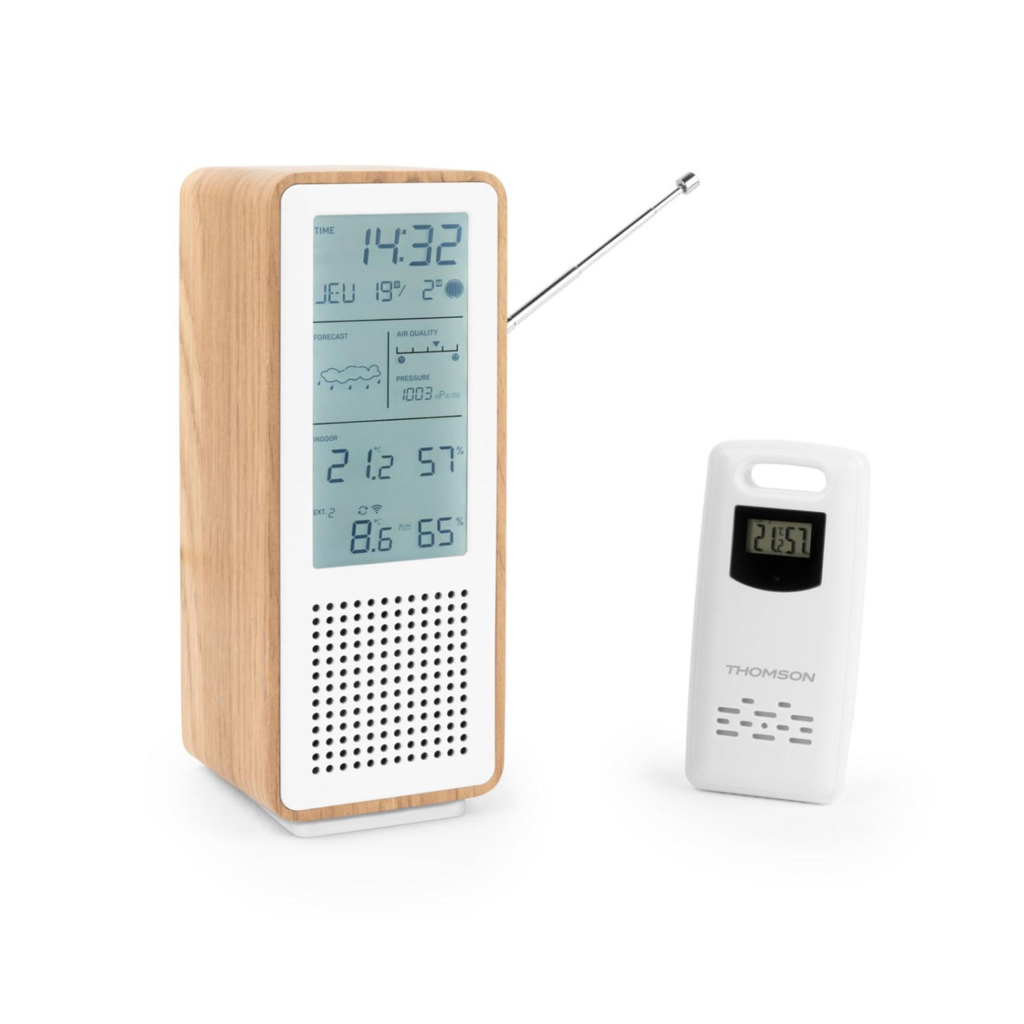 THOMSON Thomson Haut-Parleur Bluetooth Avec Station Météo Et Radio FM WS102TWH 15W Blanc 	12Bois