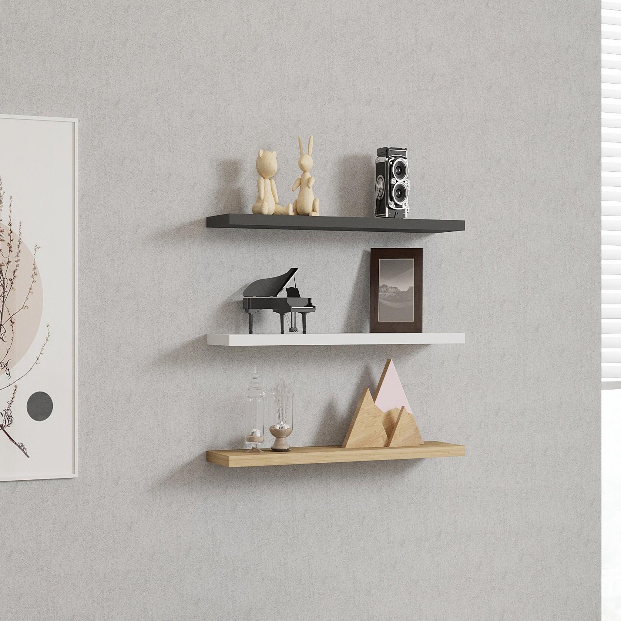 Voir la diapositive 2 : Habitat et Jardin Étagère murale en bois  boss  - 60 x 1 x 14 cm - saphir, anthracite, blanc