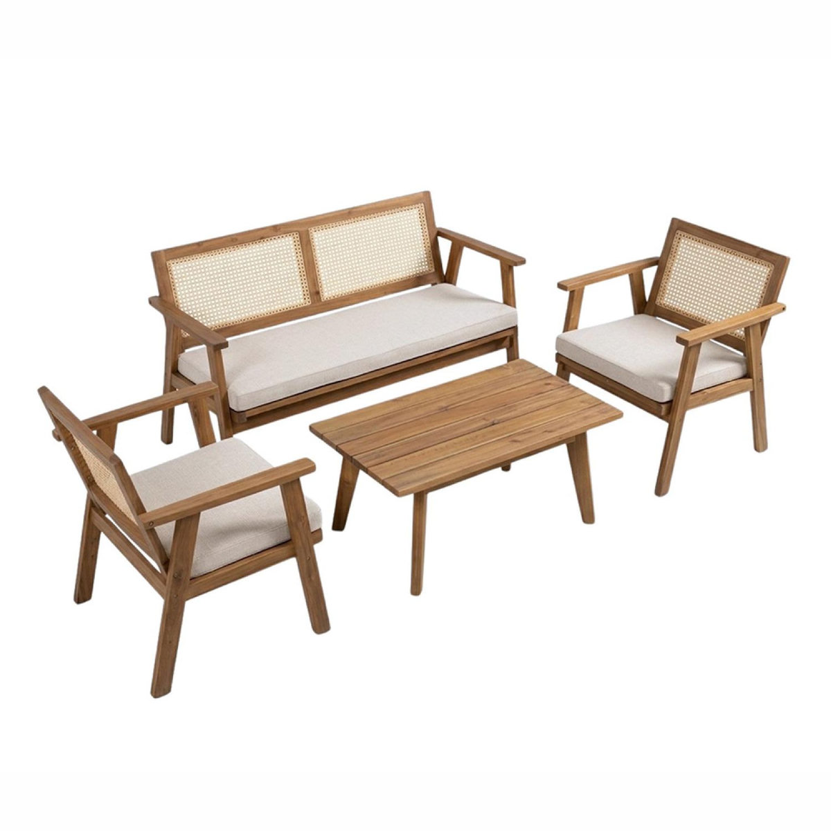 CONCEPT USINE Salon de jardin 4 places en acacia et cannage HANOI