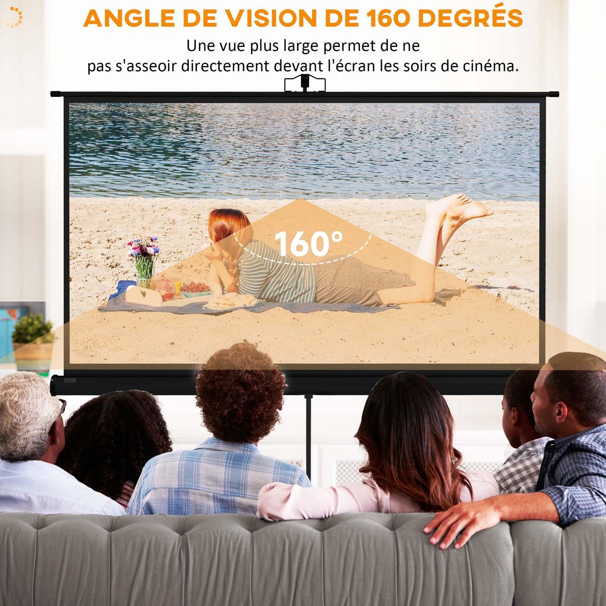 HOMCOM Écran de projection avec support trépied réglable en hauteur home-cinéma vidéo projecteur format 16:9 4K HD 84 pouces noir