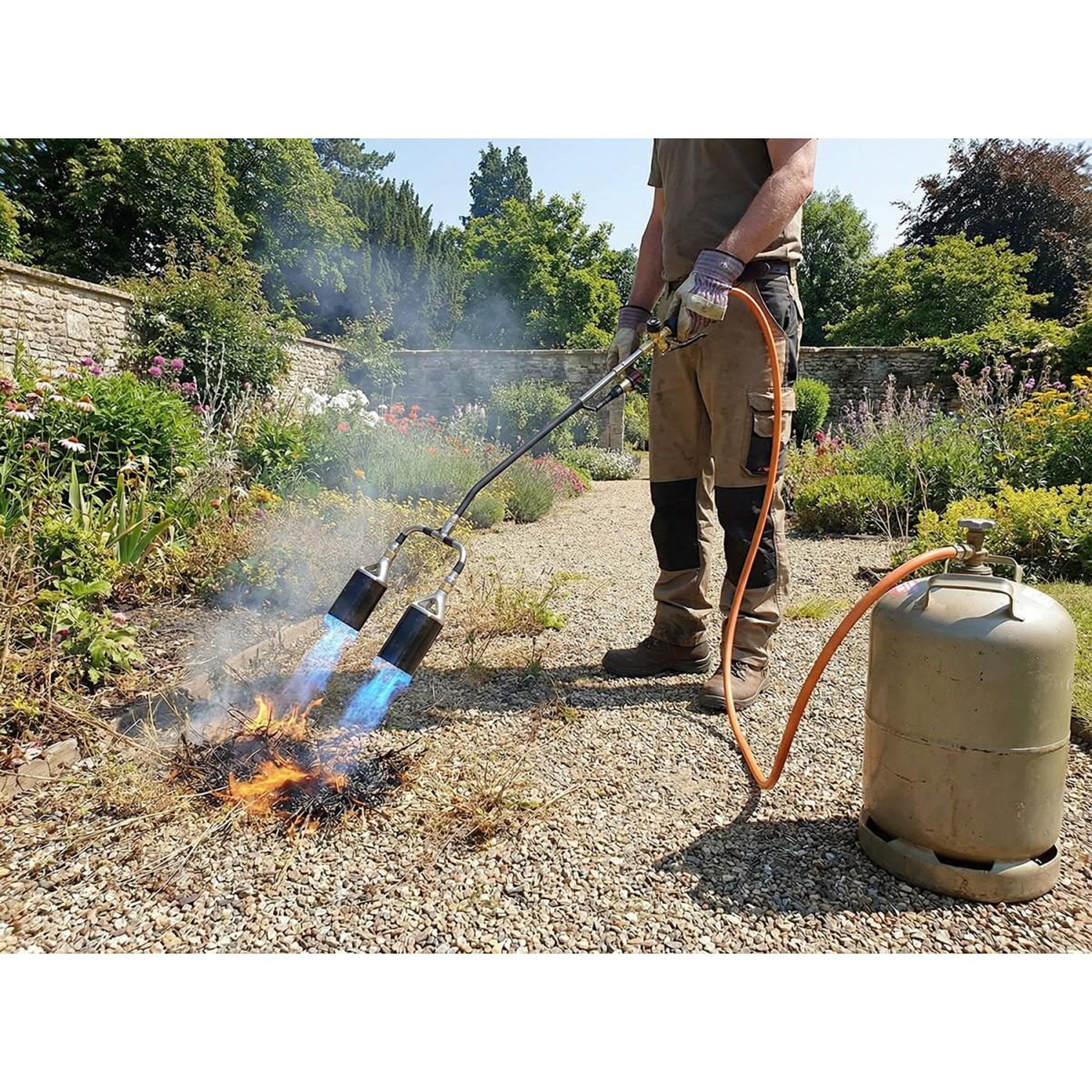 Voir la diapositive 2 : INTEC Chalumeau à gaz 2 bruleurs ø 60 mm turbo + détendeur gaz 4.0 bar tuyau 5m intec