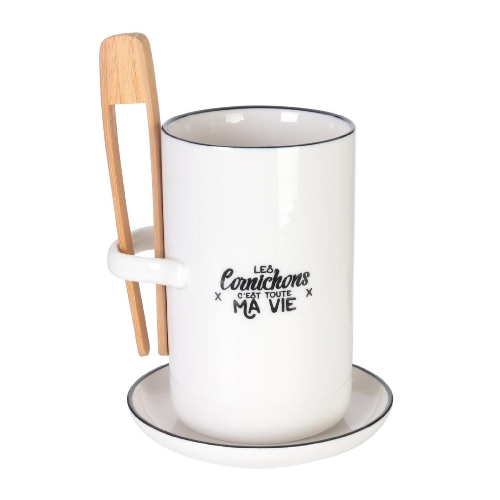 Voir la diapositive 3 : COOK CONCEPT Pot à Cornichon  Soucoupe & Pince  16cm Blanc