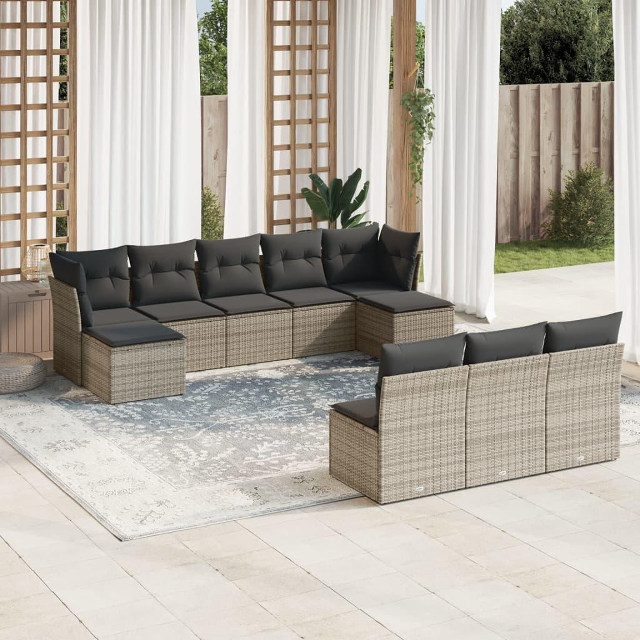 VIDAXL Salon de jardin avec coussins 10 pcs gris resine tressee