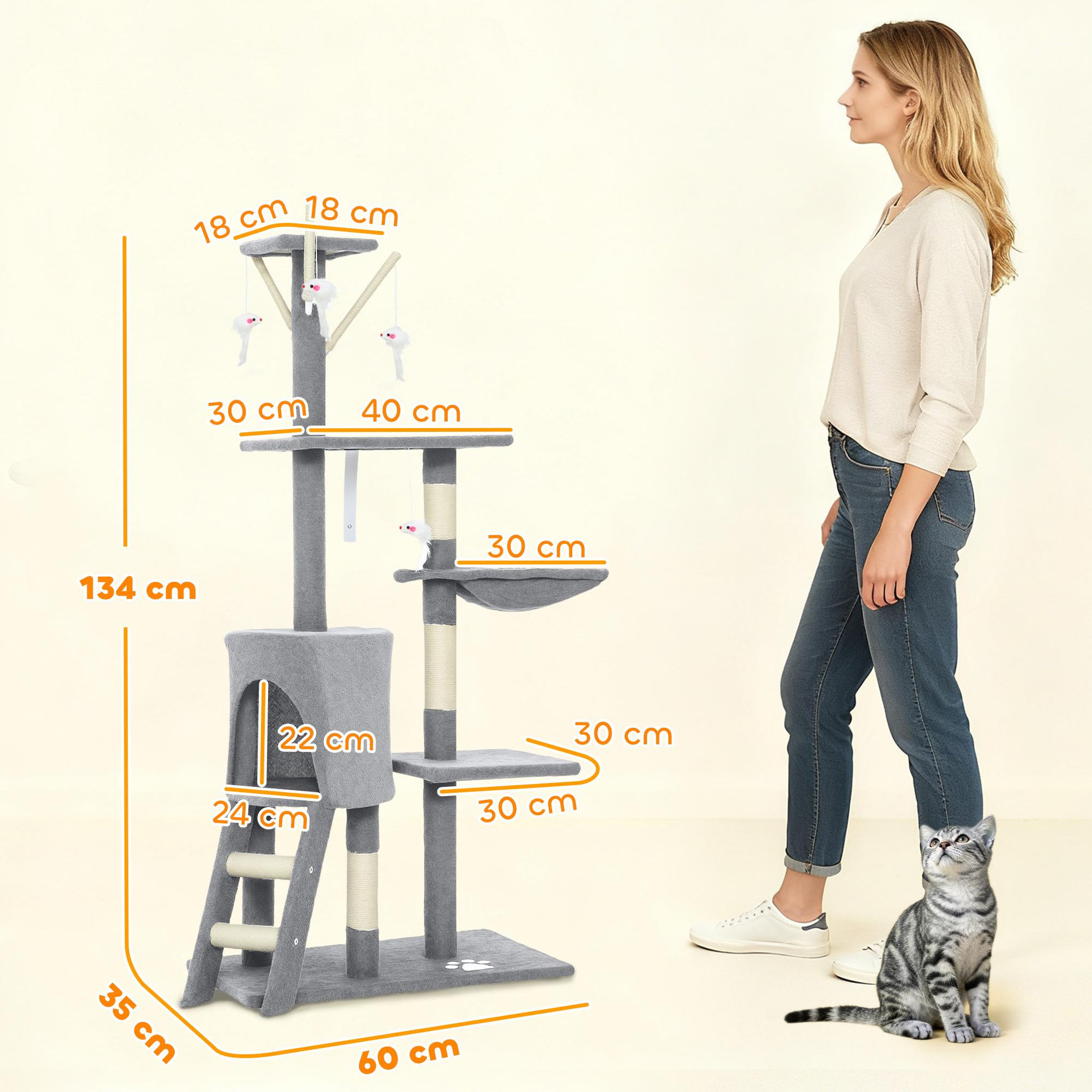 Voir la diapositive 3 : PAWHUT Arbre à chat multi-équipement griffoirs plateformes niche échelle hamac jouets gris