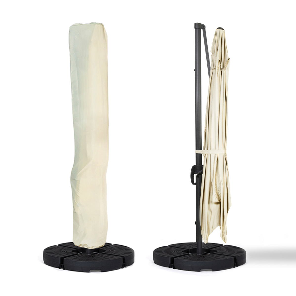 ID MARKET Parasol déporté inclinable rotatif 360 CALVI écru 3x4 M avec 4 dalles et housse