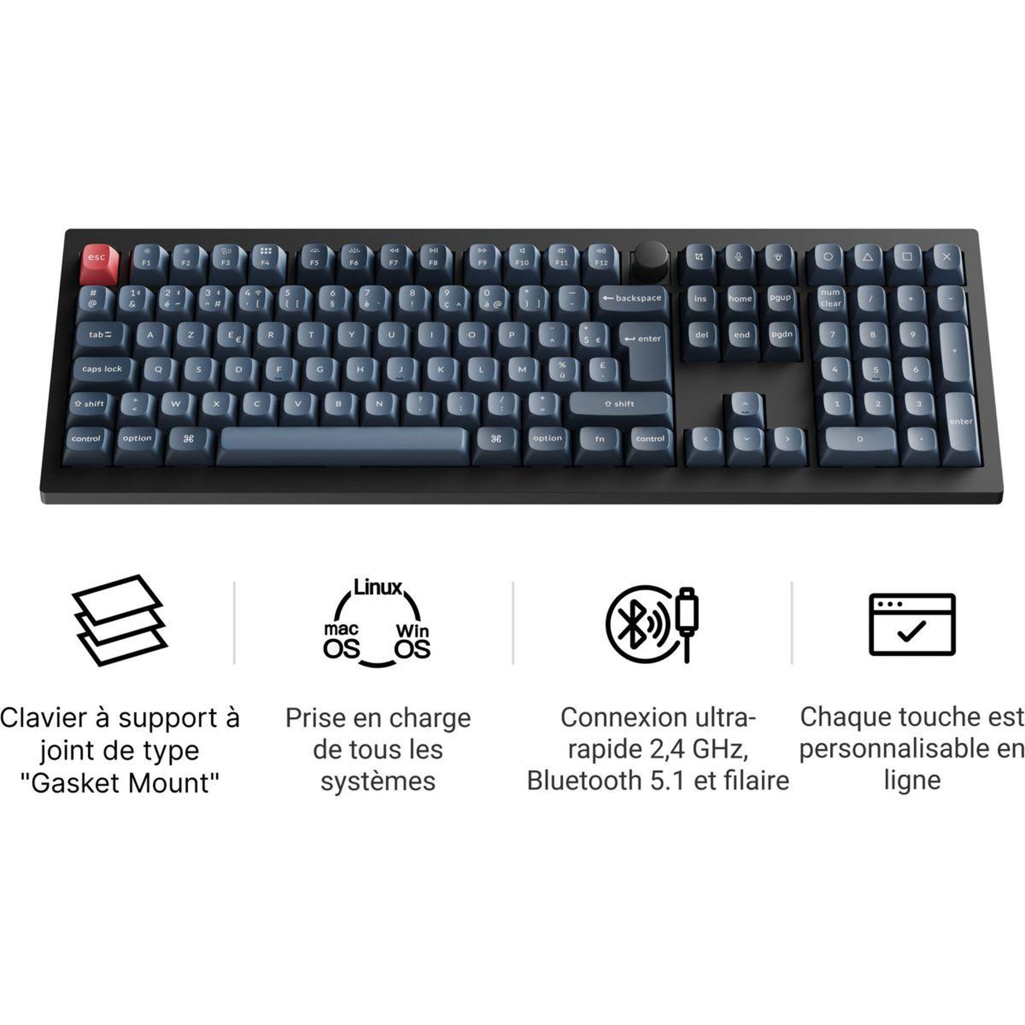 KEYCHRON Clavier gamer sans fil V6 Max QMK/VIA Wireles
