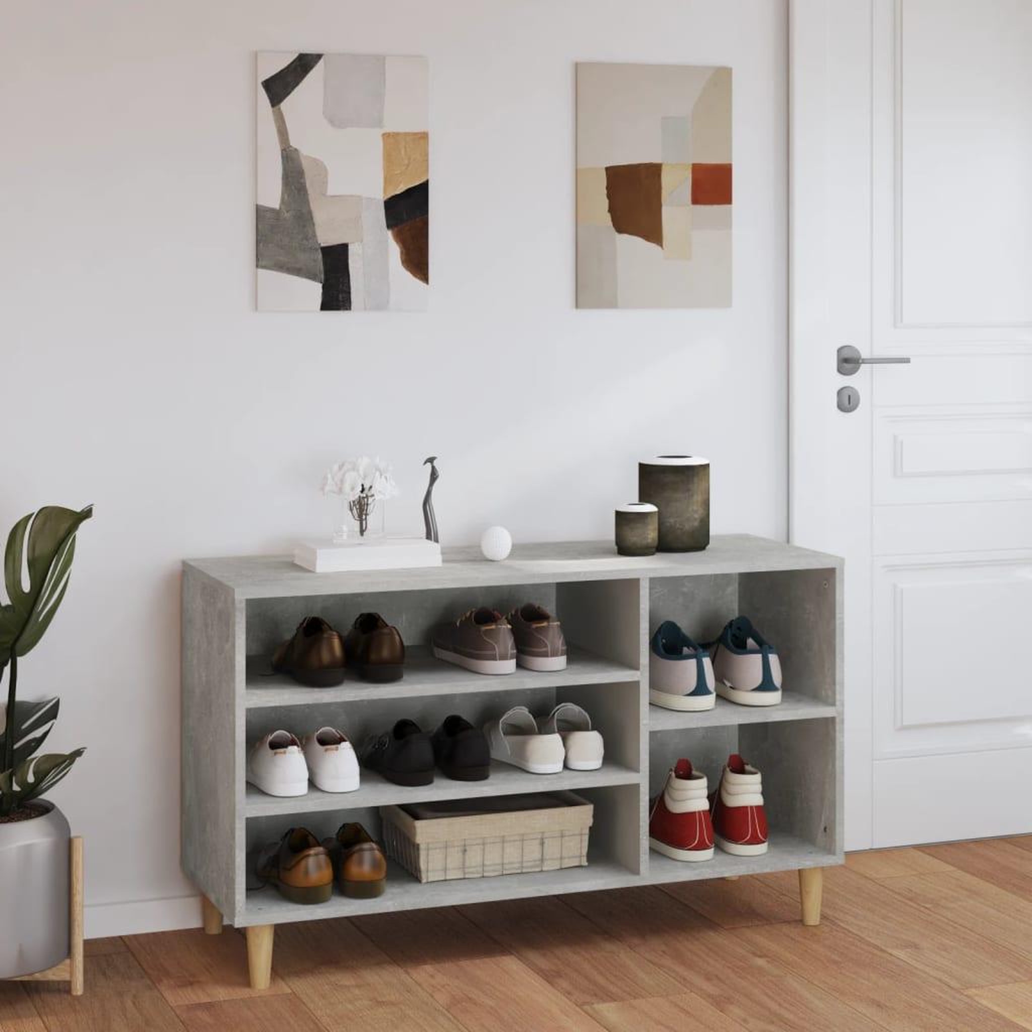 Voir la diapositive 3 : VIDAXL Armoire a chaussures Gris beton 102x36x60 cm Bois d'ingenierie