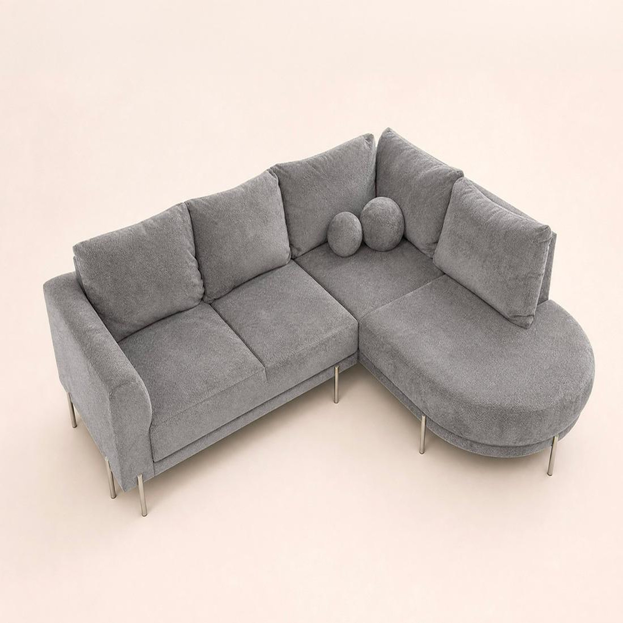 Voir la diapositive 5 : BEST MOBILIER Gabin - canapé d'angle droit 5 places en velours texturé
