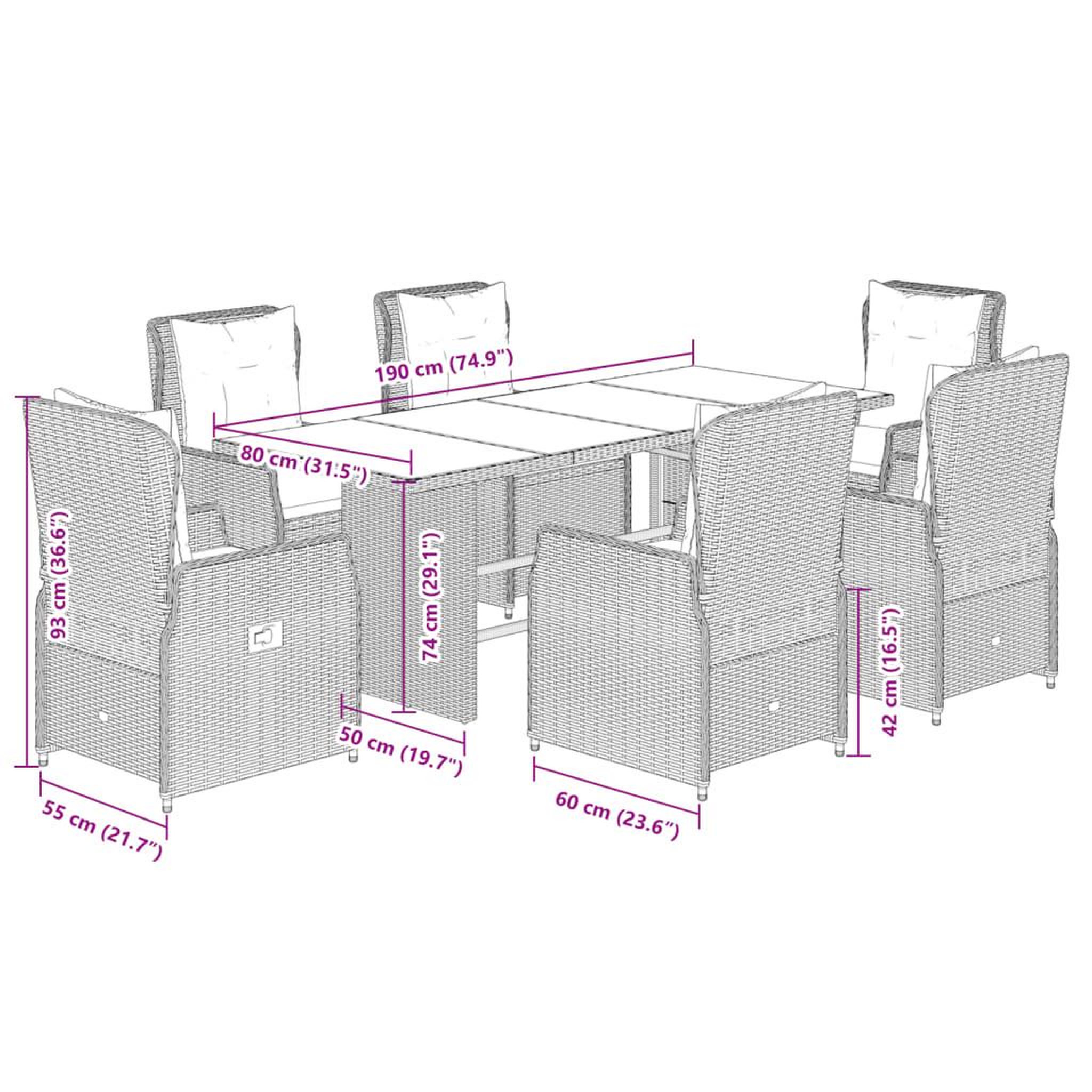 Voir la diapositive 6 : VIDAXL Ensemble a manger de jardin et coussins 7 pcs marron rotin