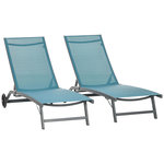 OUTSUNNY Lot de 2 bains de soleil transats inclinables - 2 roulettes - alu. textilène bleu