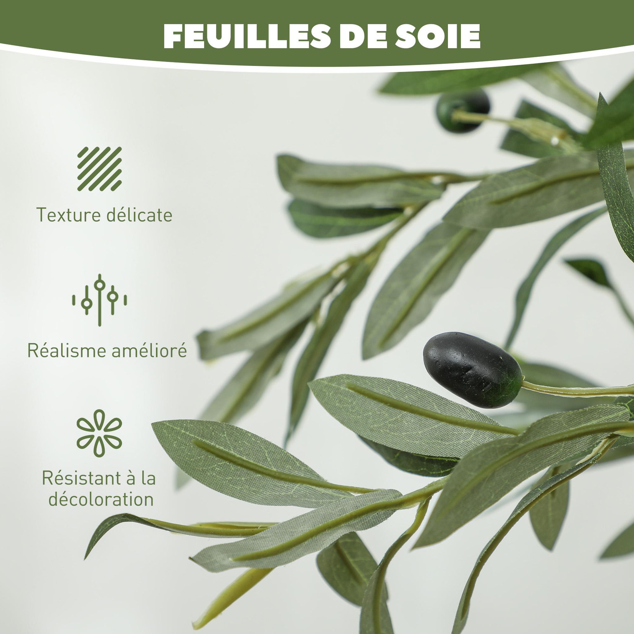 Voir la diapositive 6 : HOMCOM Olivier artificiel 150 cm plante artificielle intérieur en pot avec des feuilles et fruits réalistes