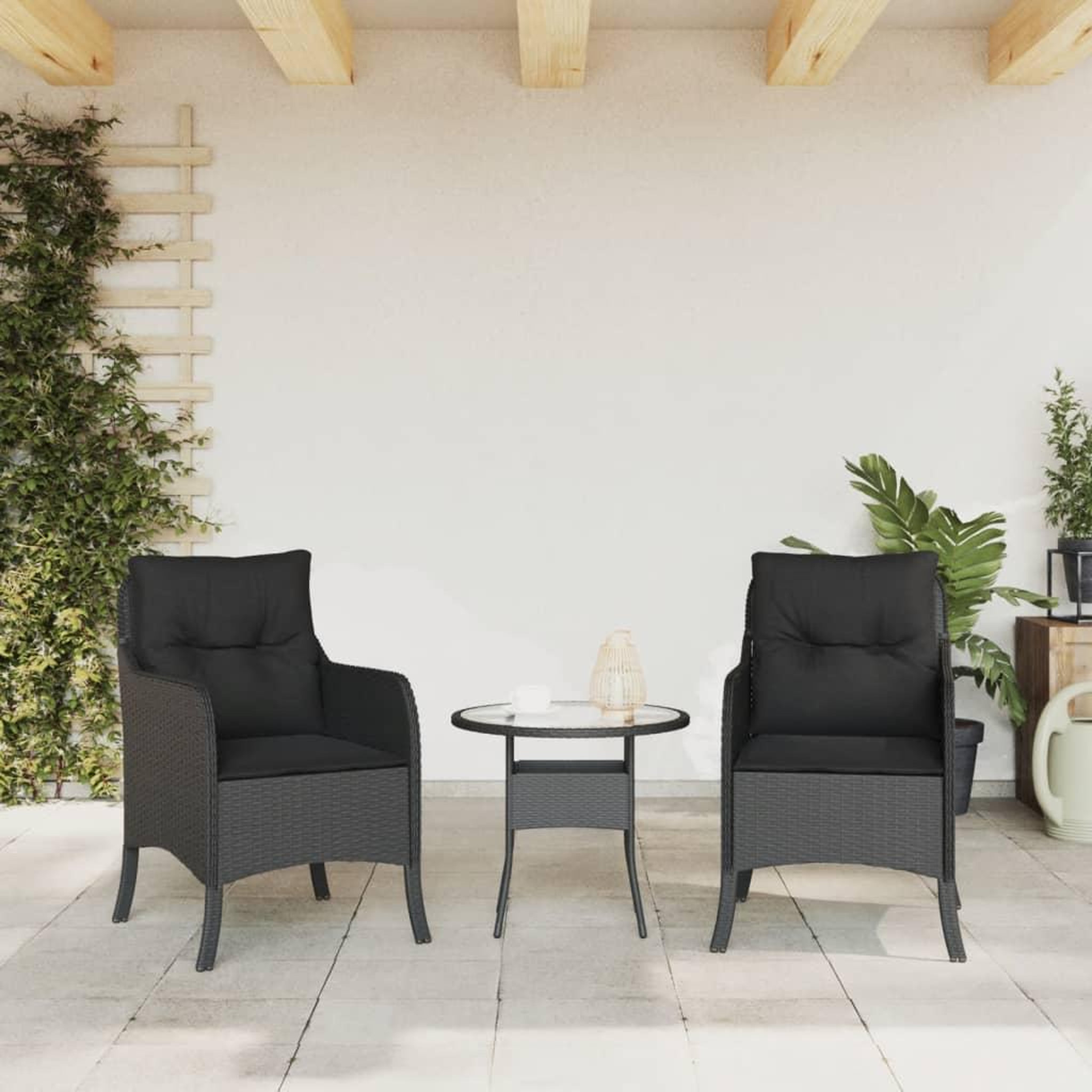 Voir la diapositive 3 : VIDAXL Chaises de jardin avec coussins lot de 2 noir resine tressee
