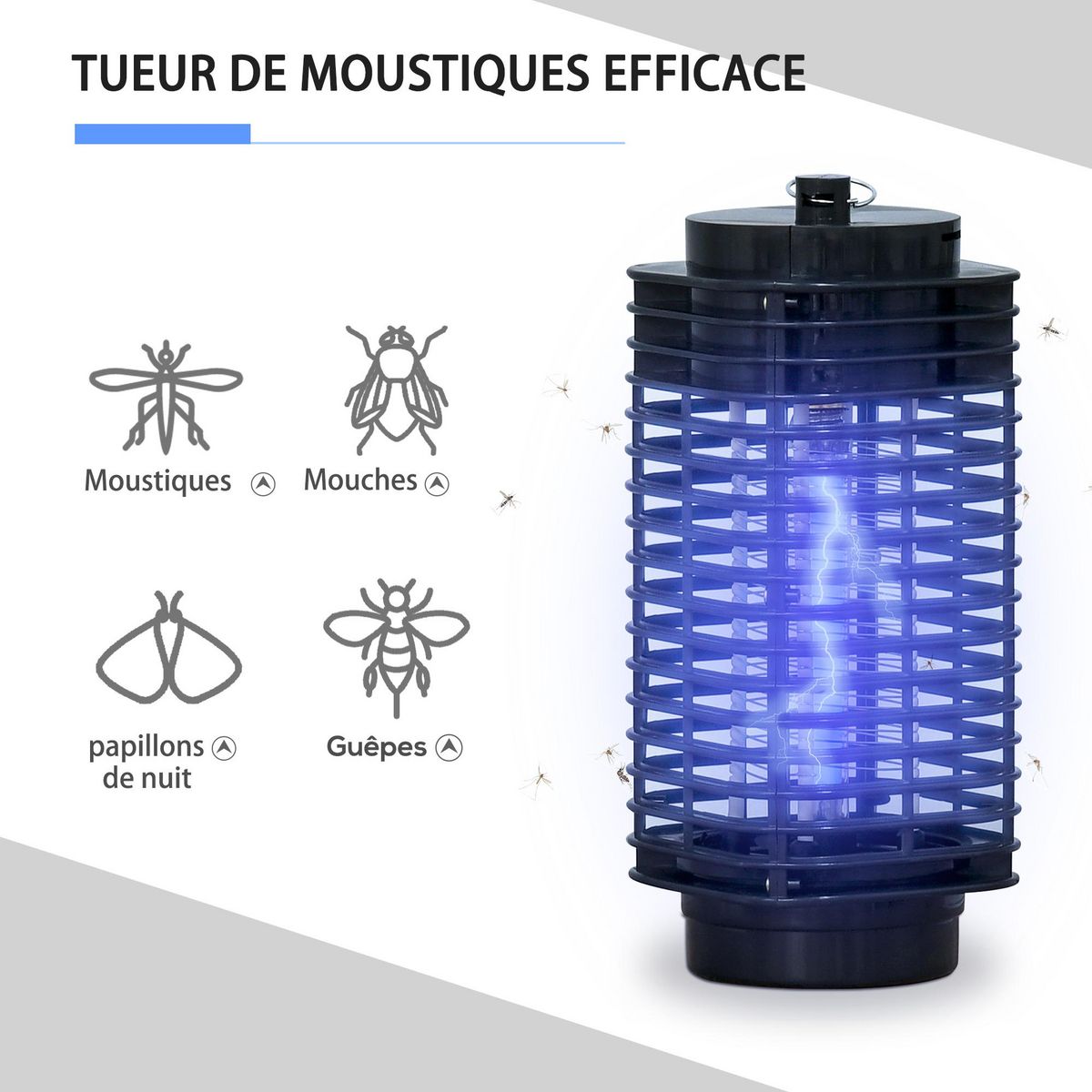 OUTSUNNY Outsunny Lampe anti-insectes anti moustique design lanterne tue mouche électrique destructeur d'insectes LED 3 W noir