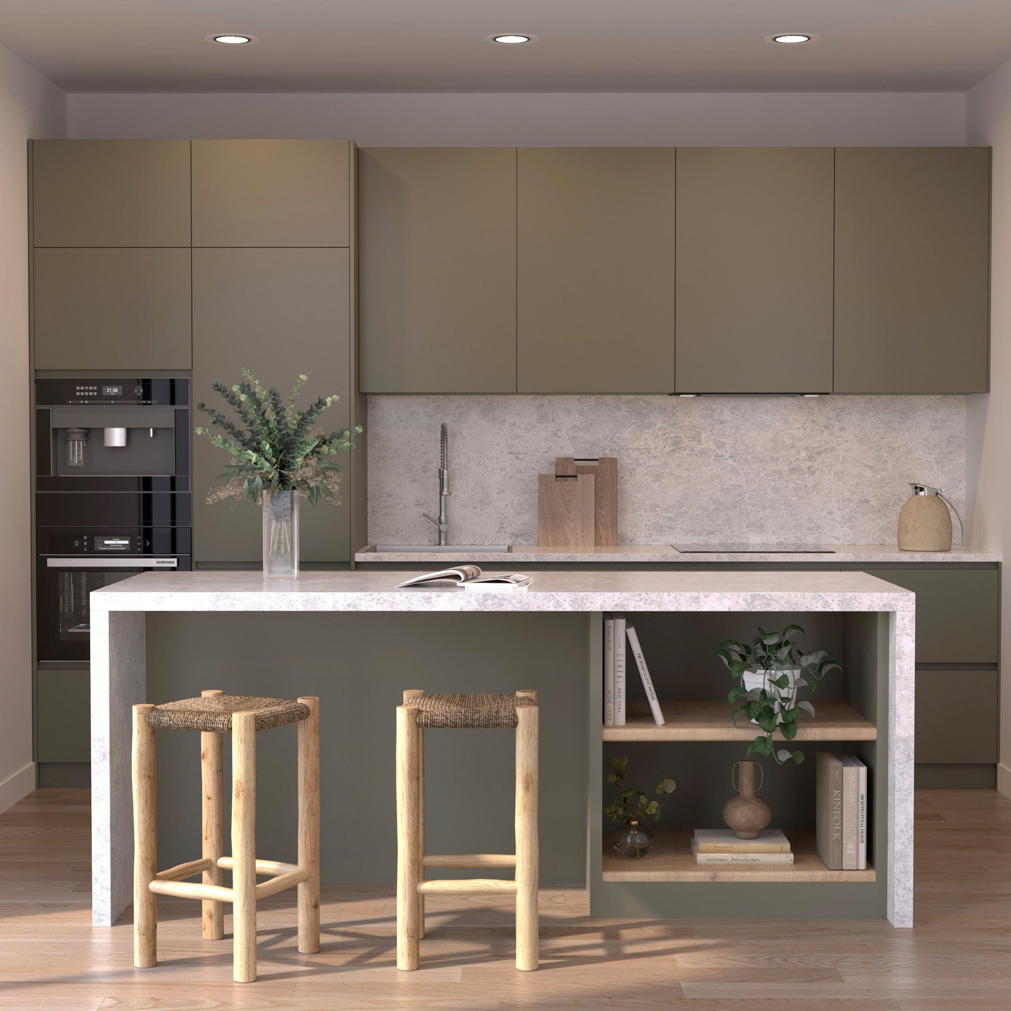 Voir la diapositive 6 : MAISON PAVANE Tabouret pour îlot central 65 cm en jonc de mer et teck-jovan