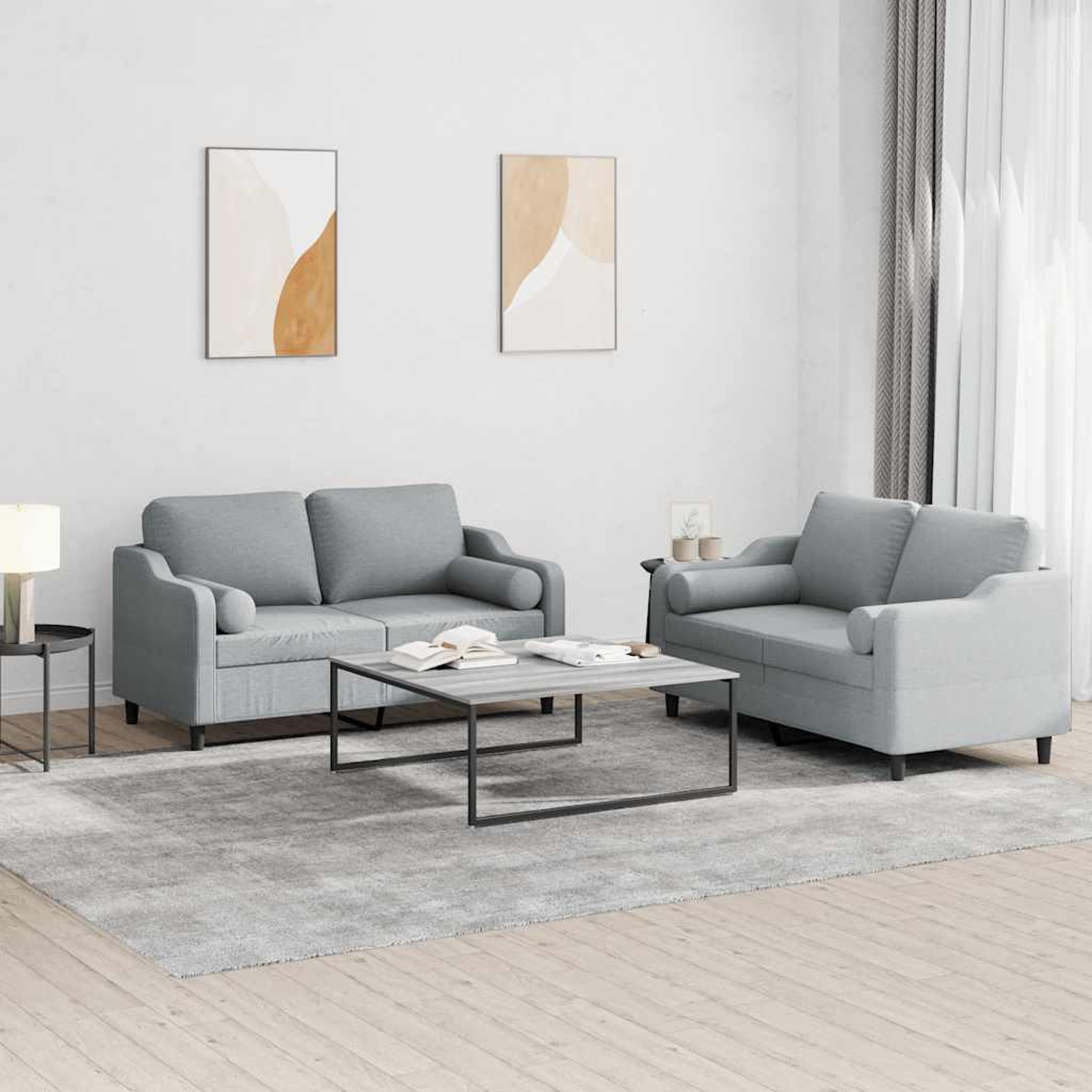 VIDAXL Ensemble de canapes 2 pcs coussins gris clair tissu