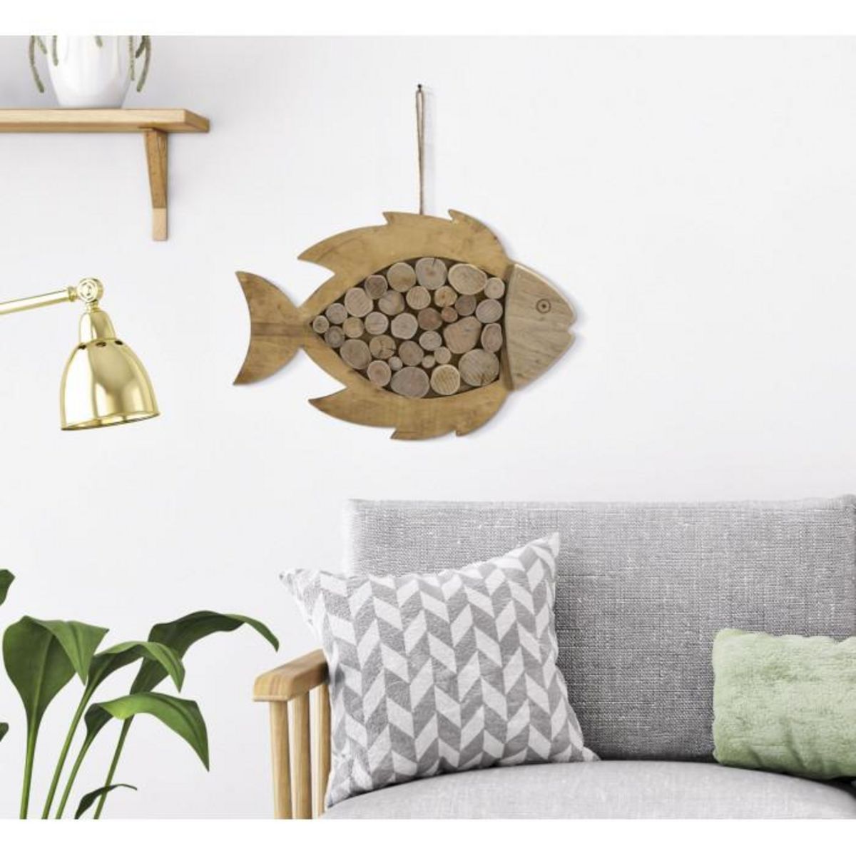 Paris Prix Décoration Murale en Bois à Suspendre  Poisson  42cm Naturel