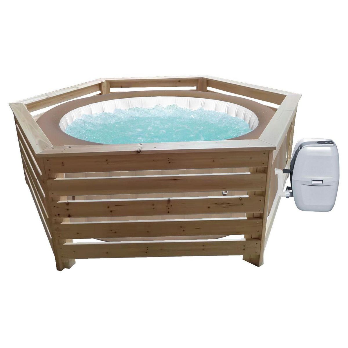Habrita Habillage bois hexagonal pour spas et piscines gonflables - 2,35xl1,84x0,71m