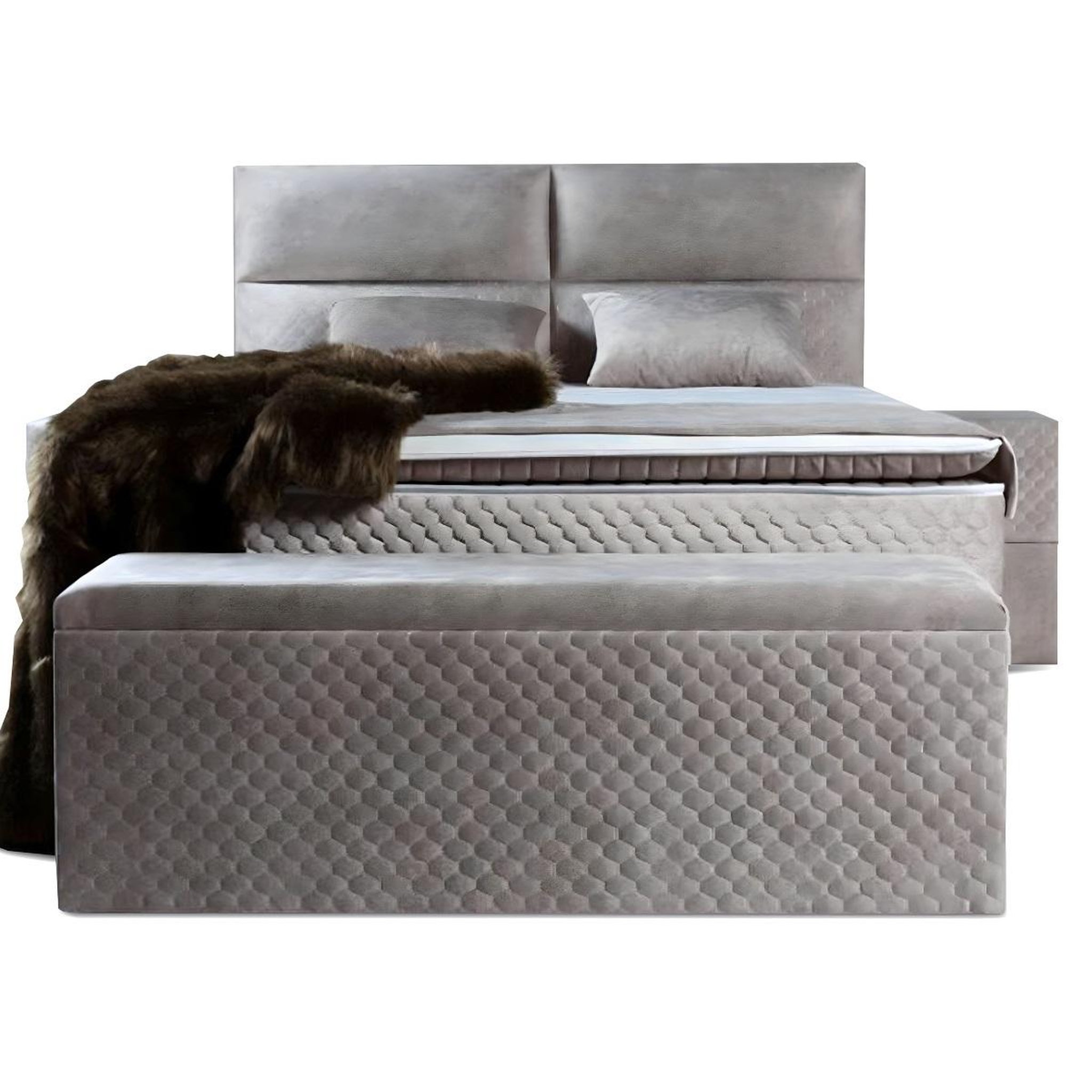 Voir la diapositive 4 : JLC KREATION Lit boxspring complet 160cm + matelas + surmatelas lone