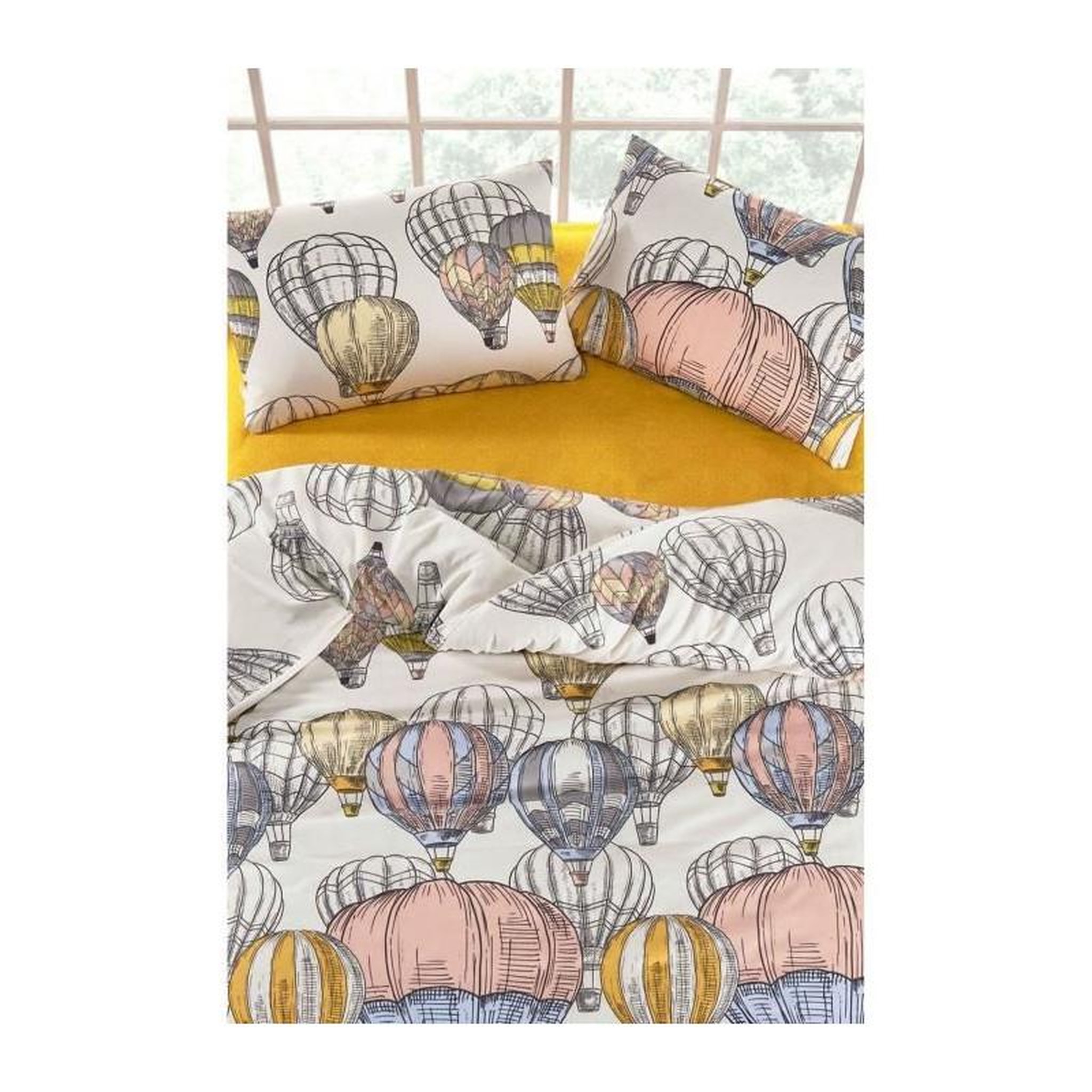 Voir la diapositive 3 : GENERIQUE Parure de lit - 1 housse de couette 220 x 240 cm + 2 taies d'oreiller 60 x 60 cm - 100% coton renforcé - Moutarde